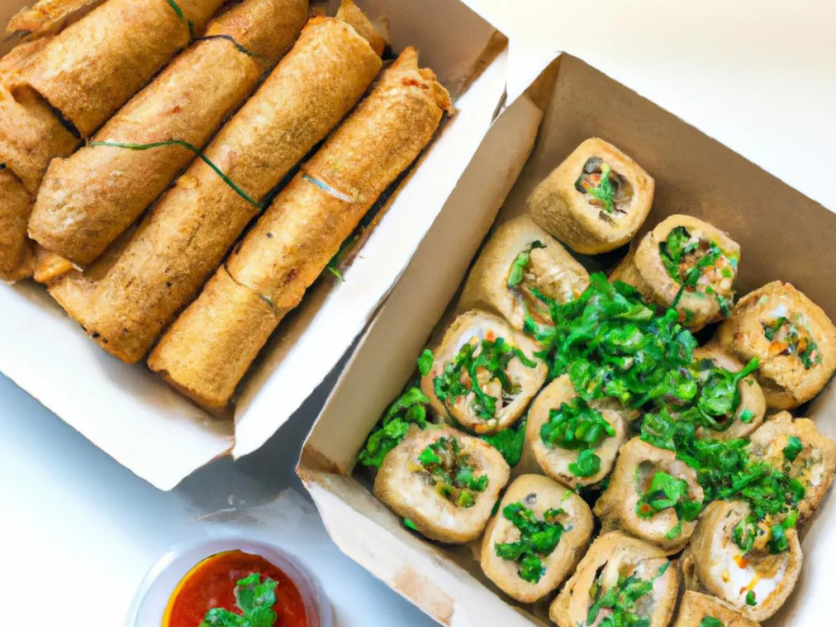 Vegetarian Roll, Fresh Roll With Tofu, Egg Custard With Sweet And Sour Sauce Vegetarian Roll, Fresh Roll With Tofu, Egg Custard With Sweet And Sour Sauce