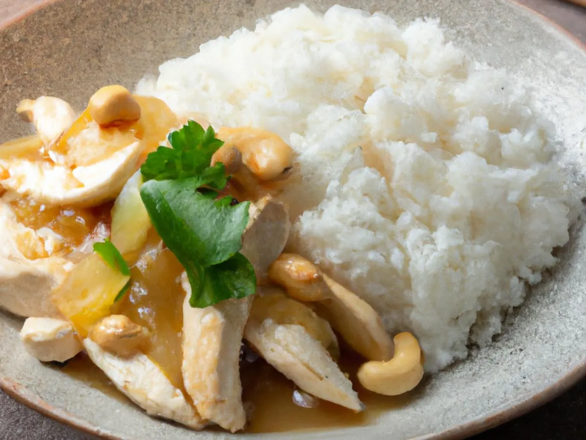 Chicken with bamboo shoots, steamed rice and bok choy Chicken with bamboo shoots, steamed rice and bok choy