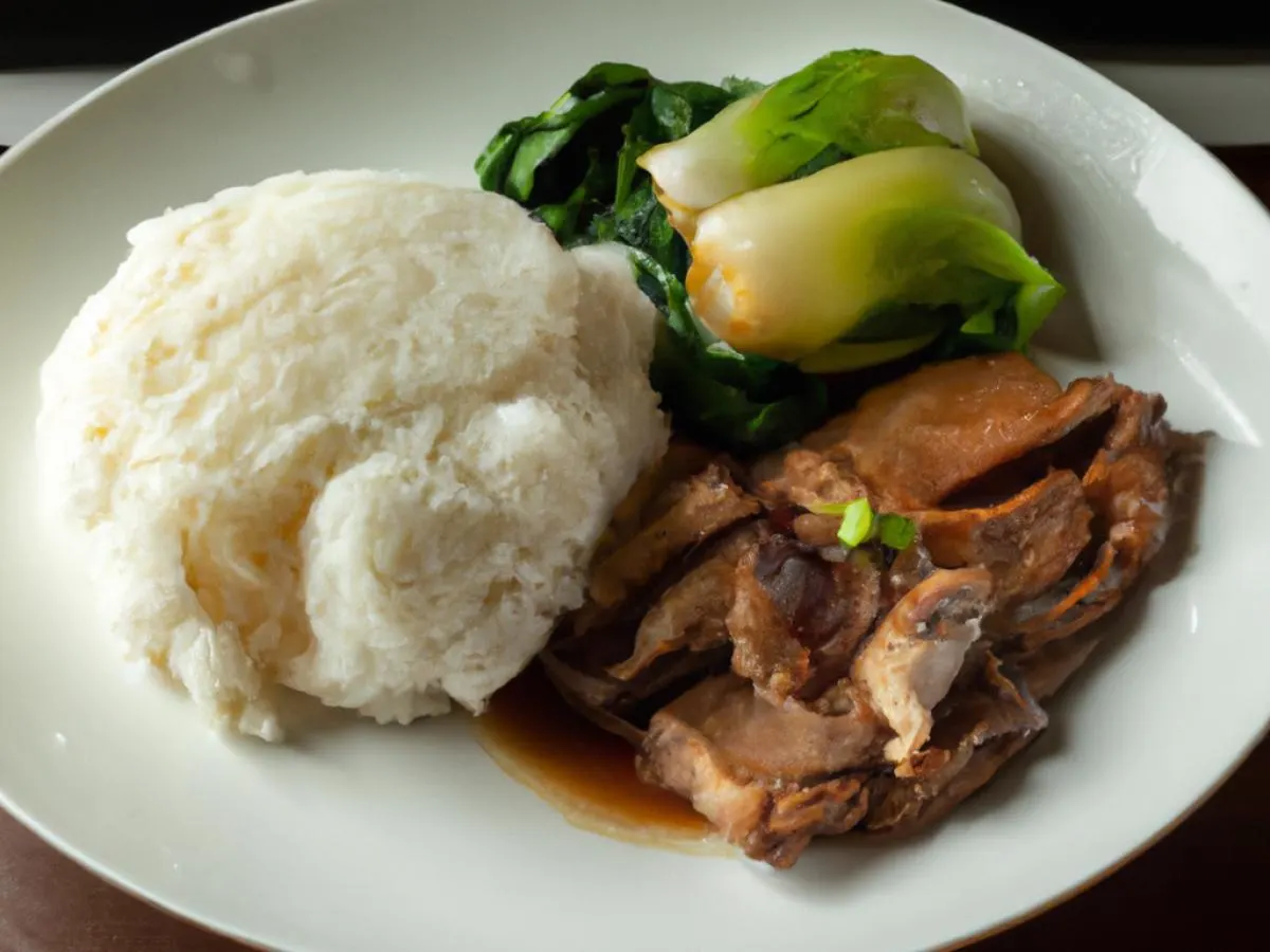 Braised Pork with jasmine rice and steamed bok choy Braised Pork with jasmine rice and steamed bok choy