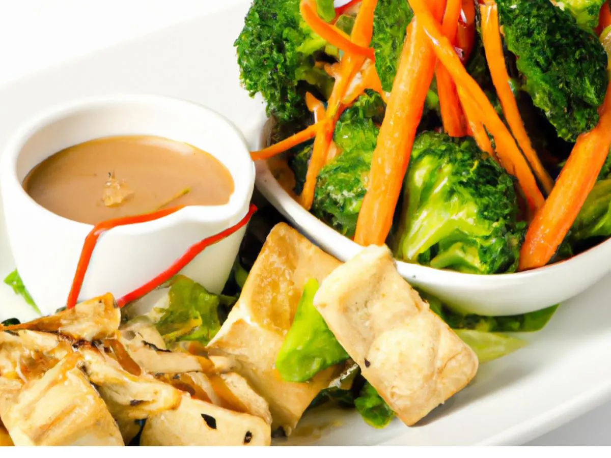 Grilled Teriyaki Tofu Salad Broccoli, Carrots, Fried Wontons, Cashews and Asian Ginger Dressing.