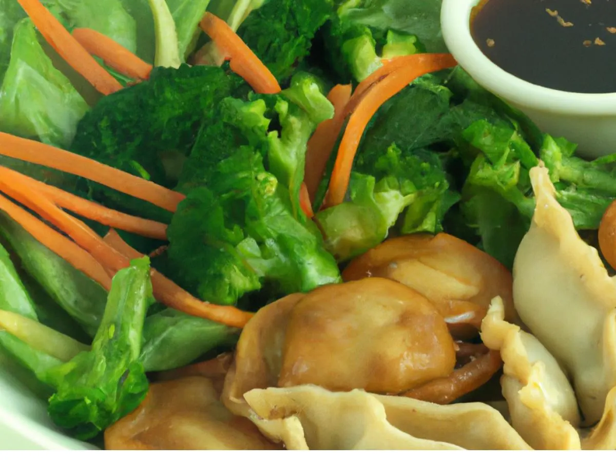 Teriyaki Mixed Veggie Salad with Fried Wontons and Asian Ginger Dressing (No Nuts)