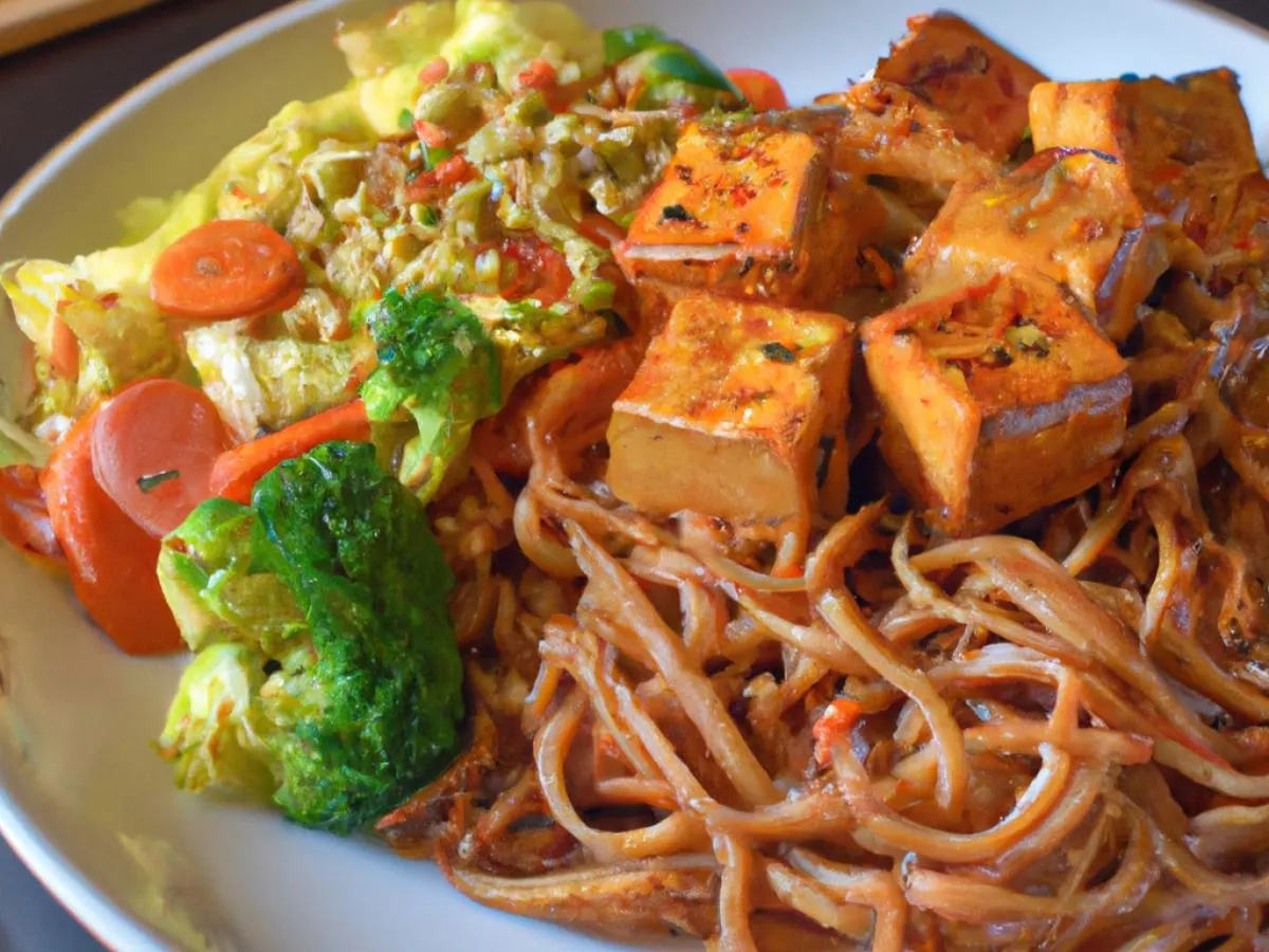 Spicy Tofu Teriyaki With Yakisoba Noodles and Veggies