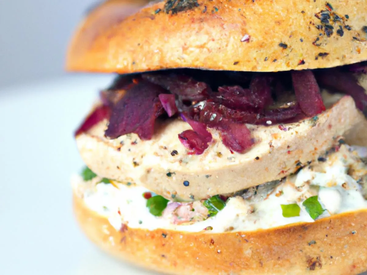 Halal Sesame Seed Bagel Saffron Chicken Shwarma Sandwich with Side Salad Halal Sesame Seed Bagel Saffron Chicken Shwarma Sandwich with Side Salad