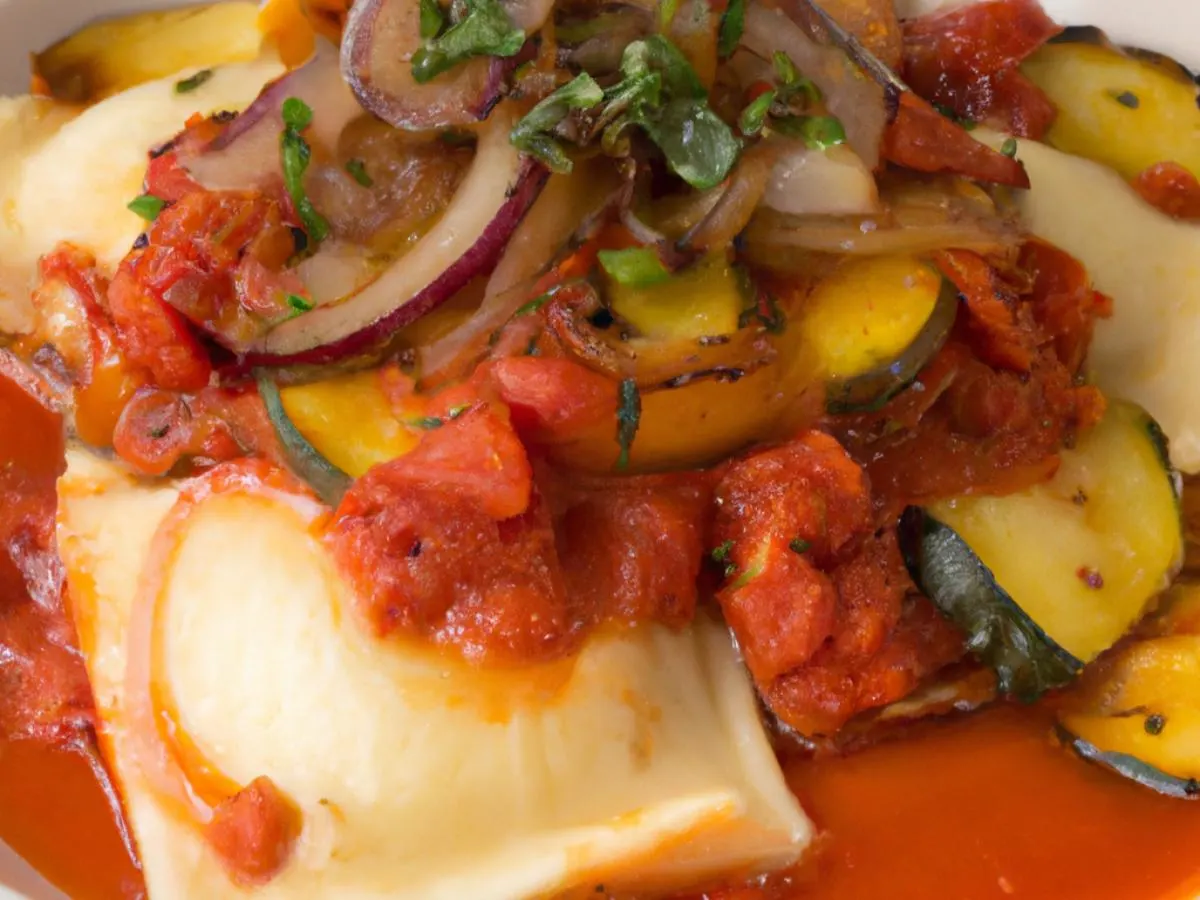 Vegan Broccoli & Plant Based Sausage Ravioli, Marina Sauce & Roasted Vegetable
