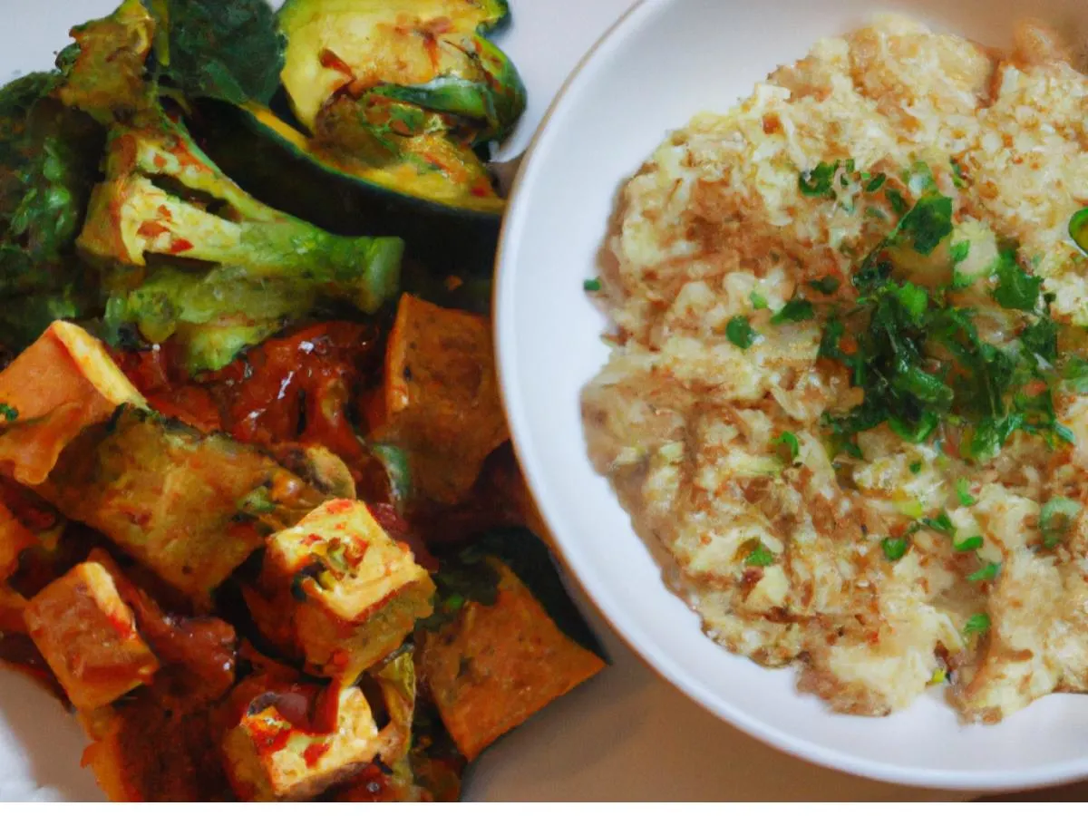 Korean Steamed Tofu with Kimchi Fried Rice & Sauteed Zucchini Broccoli Korean Steamed Tofu with Kimchi Fried Rice & Sauteed Zucchini Broccoli