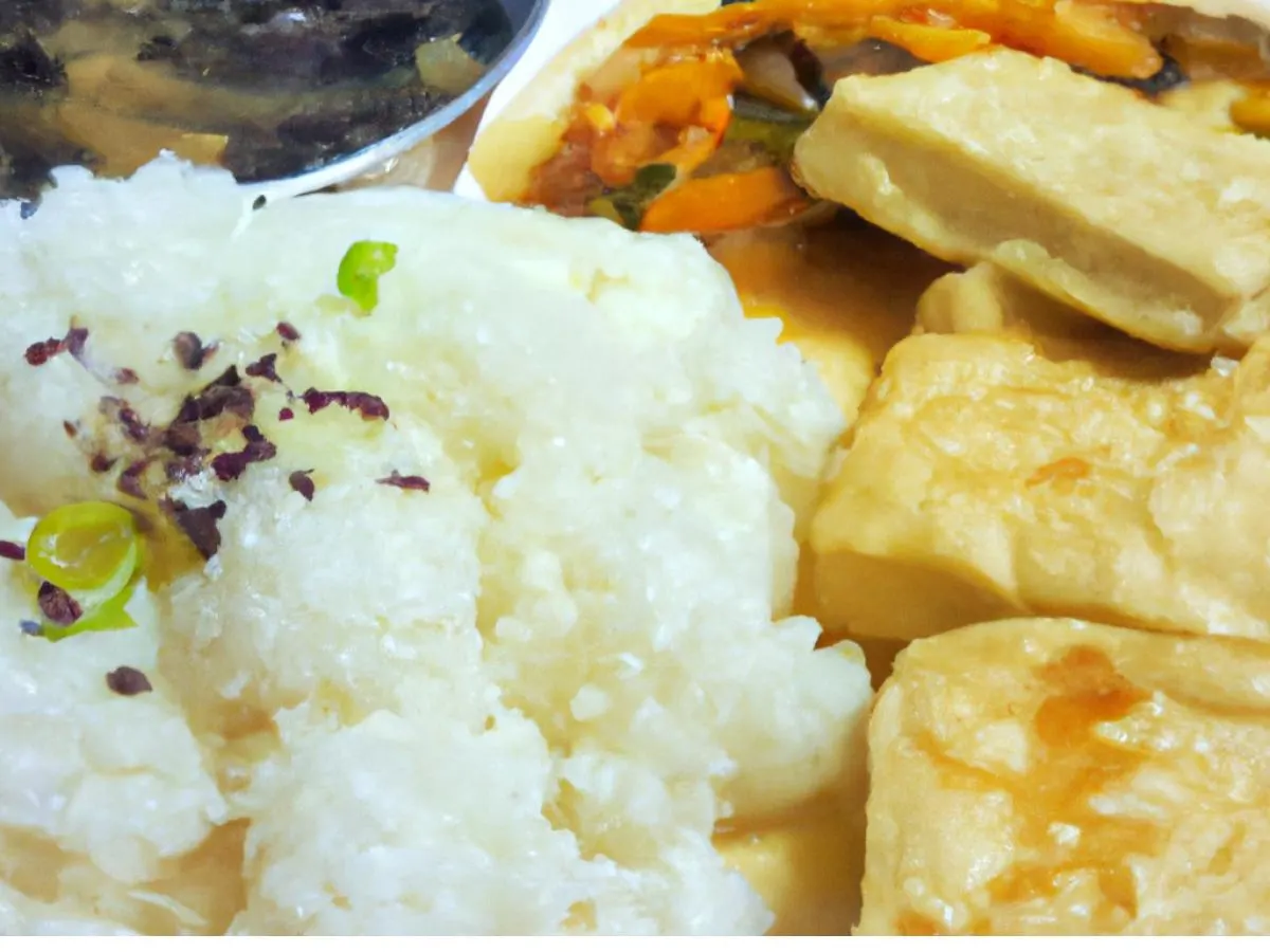 Korean Steamed Tofu with White Rice & Sauteed Zucchini Broccoli Korean Steamed Tofu with White Rice & Sauteed Zucchini Broccoli