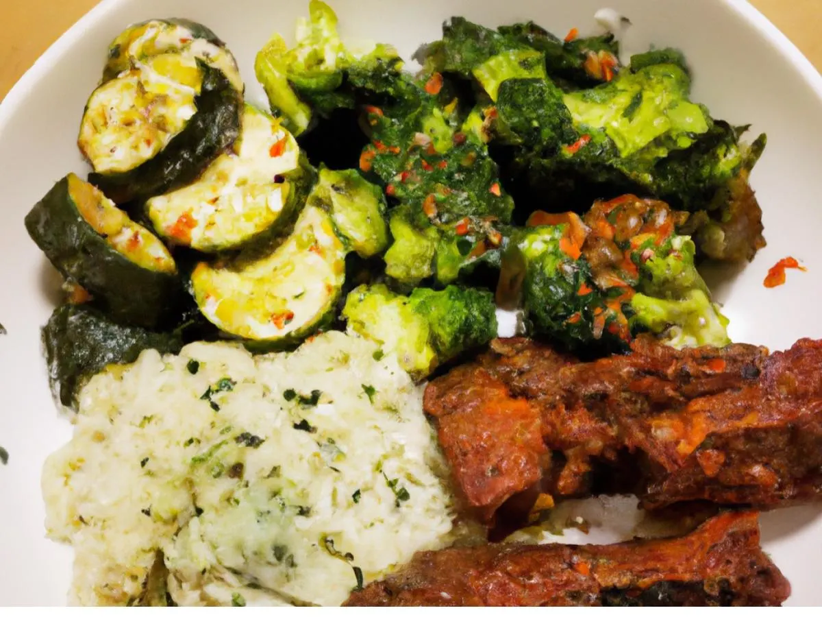 Korean Marinated Pork Rib with Kimchi Fried Rice & Sauteed Zucchini Broccoli Korean Marinated Pork Rib with Kimchi Fried Rice & Sauteed Zucchini Broccoli