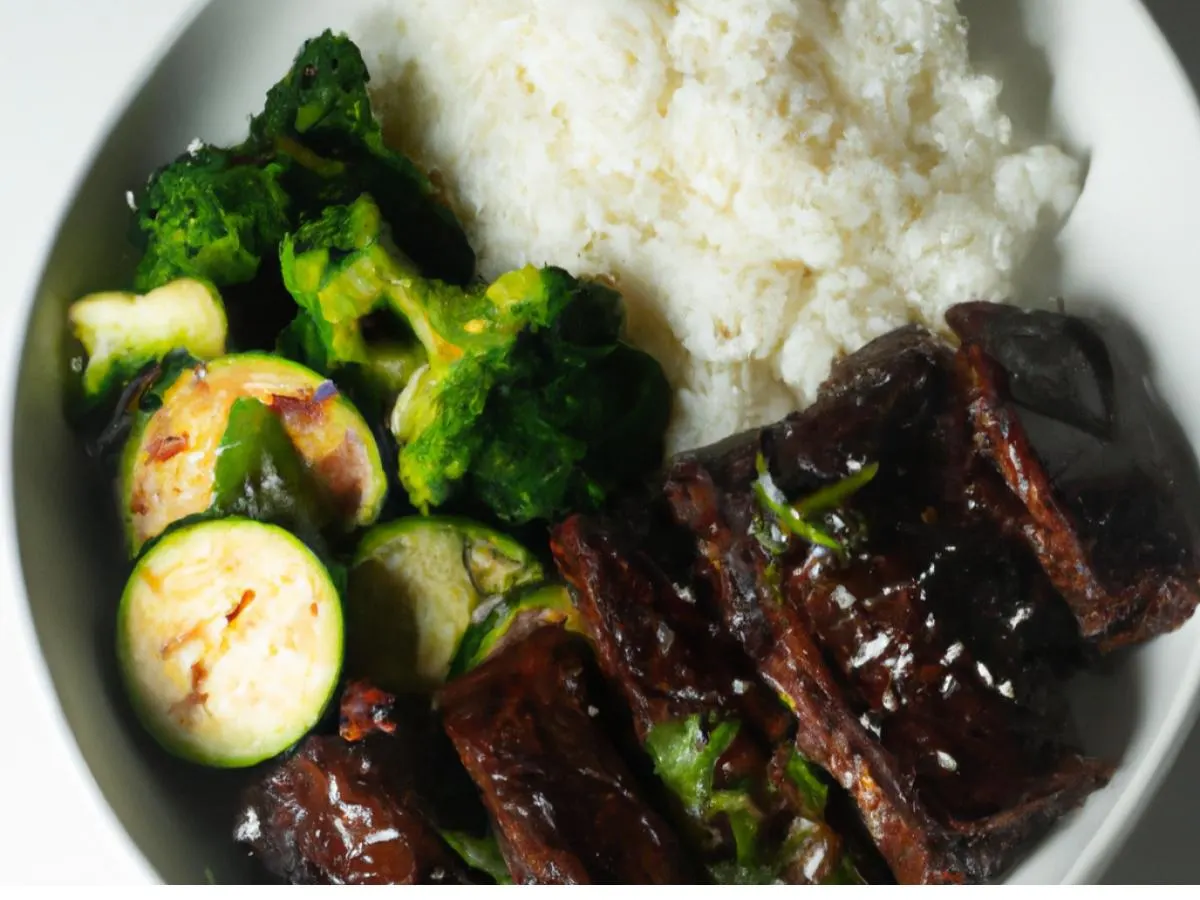 Korean BBQ Short Rib with White Rice & Sauteed Zucchini Broccoli Korean BBQ Short Rib with White Rice & Sauteed Zucchini Broccoli
