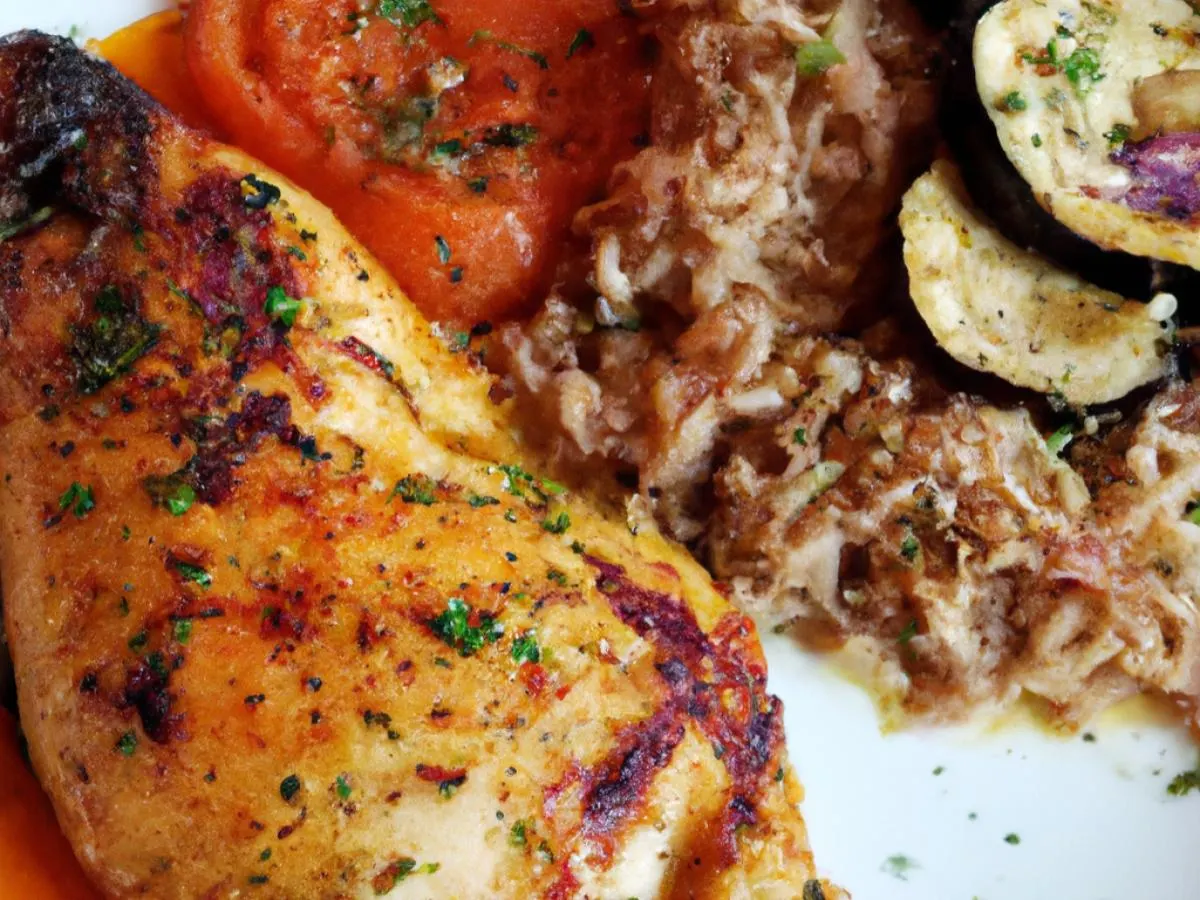 Lemon + Oregano Chicken with Mediterranean Rice and Eggplant & Tomato Stew Lemon + Oregano Chicken with Mediterranean Rice and Eggplant & Tomato Stew