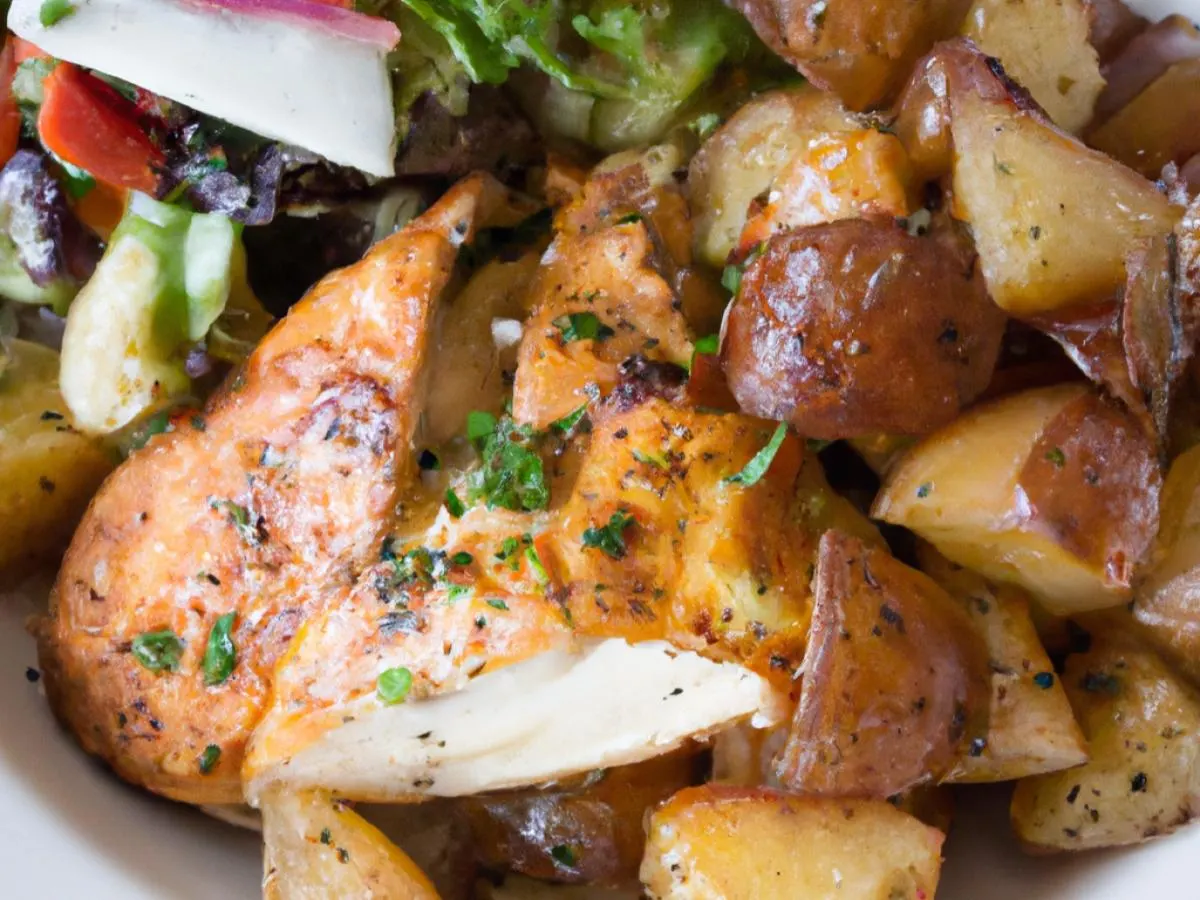 Roasted Chicken and Potato Garden Entree Salad with a Balsamic Salad Dressing Roasted Chicken and Potato Garden Entree Salad with a Balsamic Salad Dressing