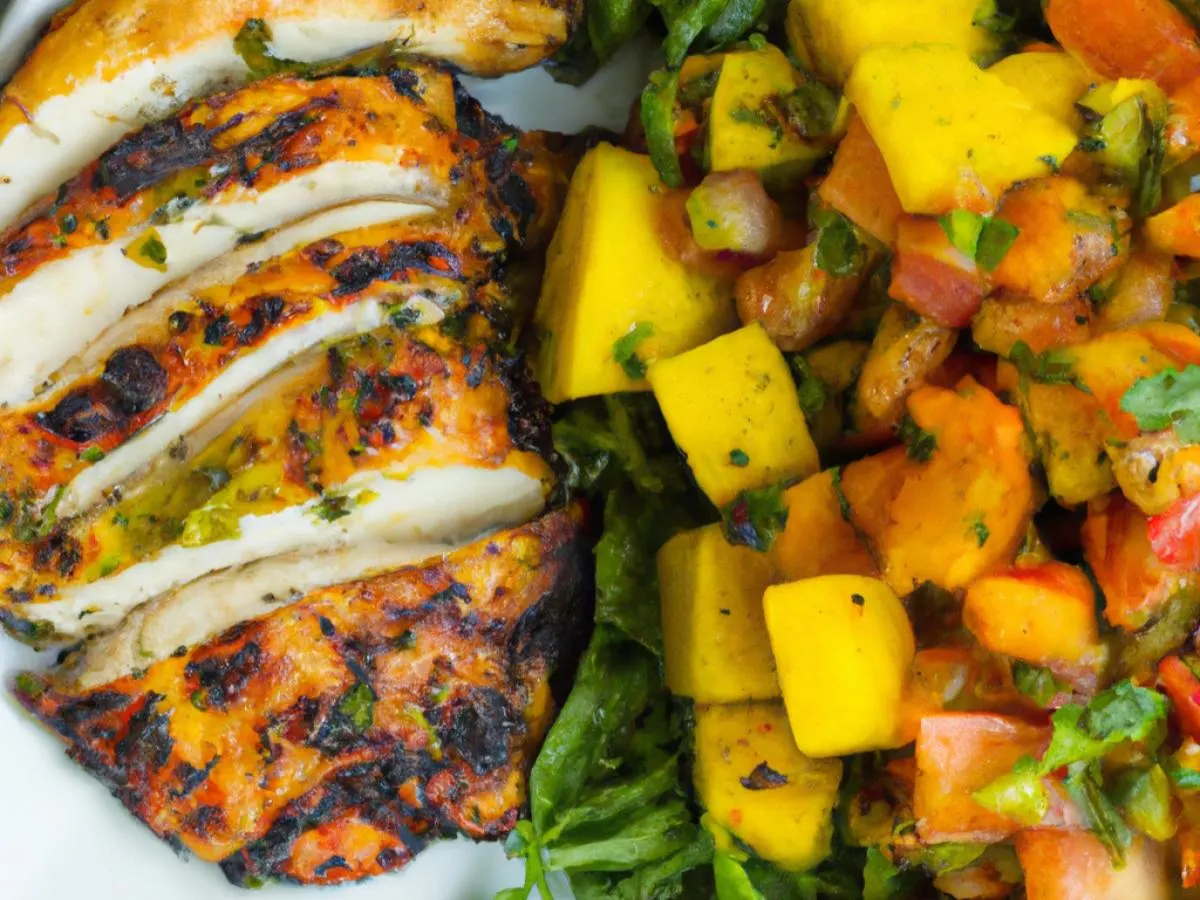 Grilled Chimichurri Chicken with Sweet Plantains, Mango Salad, and Rocoto Salsa Grilled Chimichurri Chicken with Sweet Plantains, Mango Salad, and Rocoto Salsa