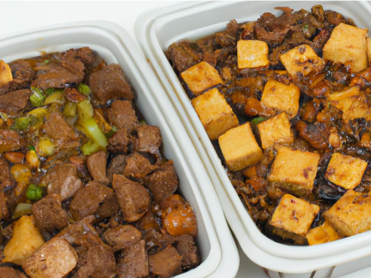 Kung Pow Tofu and Mongolian Beef with steamed rice and bok choy Kung Pow Tofu and Mongolian Beef with steamed rice and bok choy