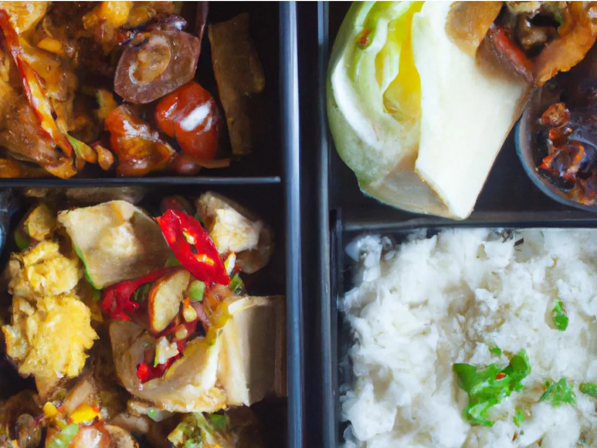 Cauliflower with Chili & Mock Chicken Stew 2/ Black Fungus & Mushrooms Bento Box