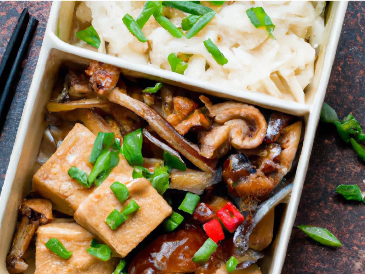 Braised Tofu with Mushrooms and Vegetables Bento Box