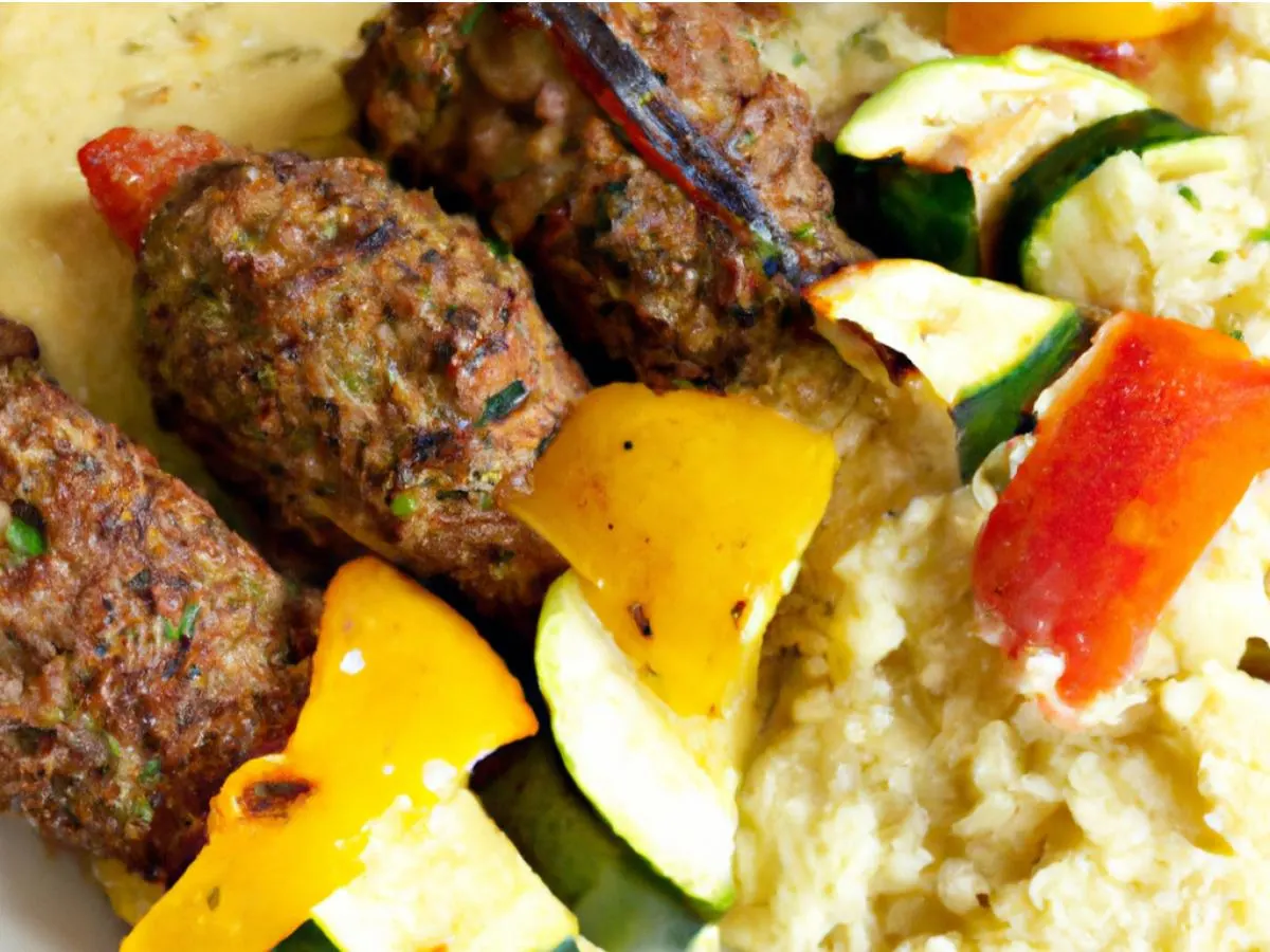Vegan Impossible Meat Kefta Kebab with Israeli Couscous & Sauteed Vegetables Vegan Impossible Meat Kefta Kebab with Israeli Couscous & Sauteed Vegetables