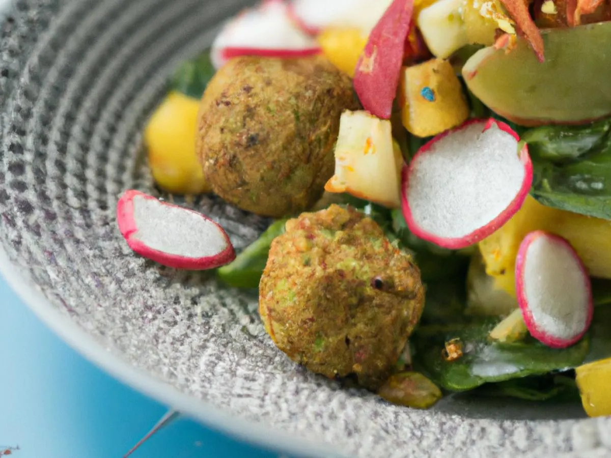 Entree Baby Spinach Salad with Orange Vinaigrette and Falafel