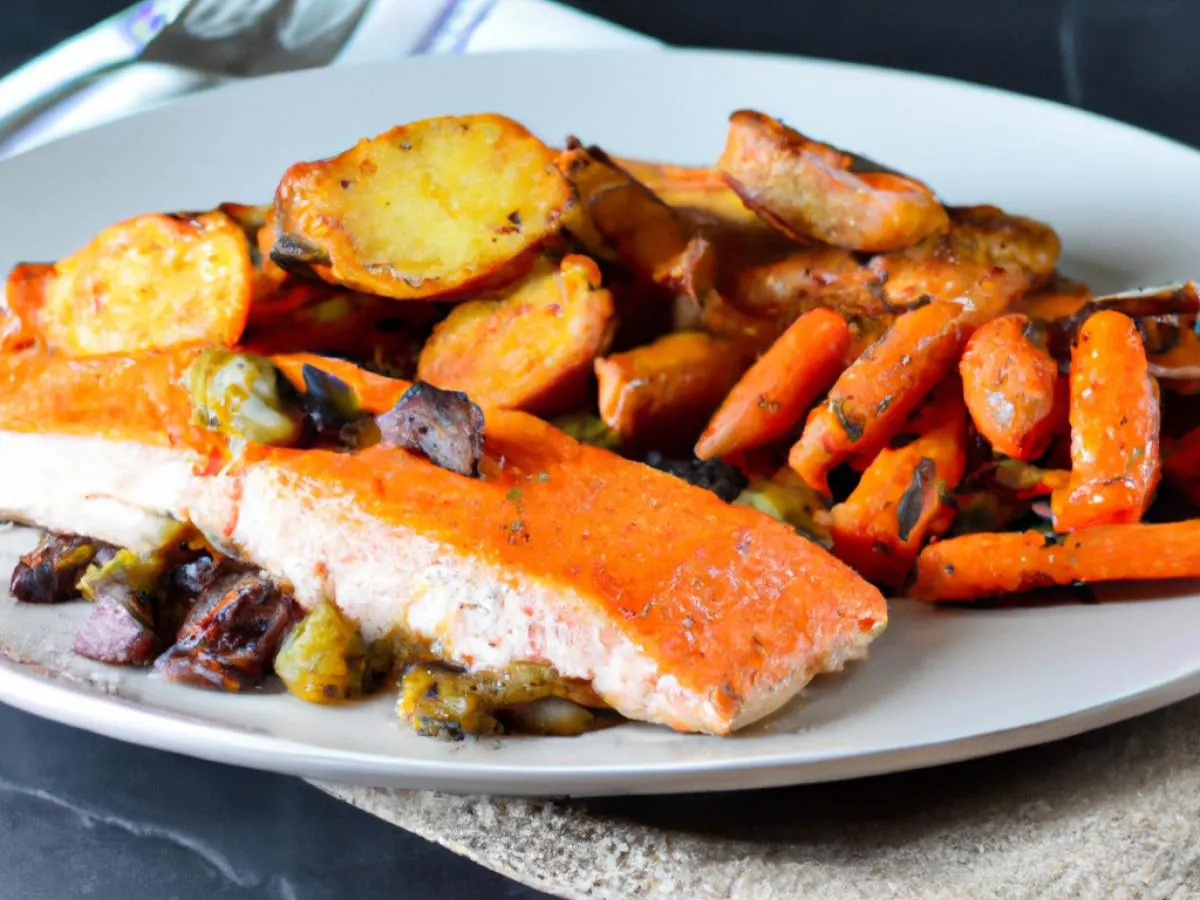 Roasted Salmon Served with Capers Served with Roasted Sweet Potato & Roasted Carrots Roasted Salmon Served with Capers Served with Roasted Sweet Potato & Roasted Carrots