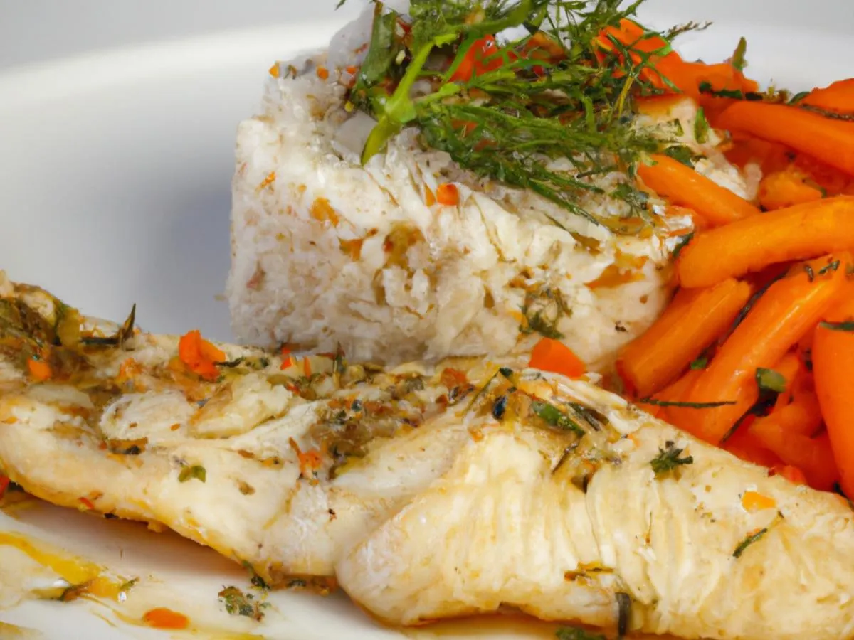 Dill Flounder Served with Rosemary Jasmine Rice & Roasted Carrots Dill Flounder Served with Rosemary Jasmine Rice & Roasted Carrots