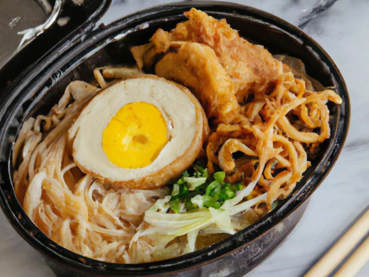 Taiwan Styled Rice Noodles with Egg & Fried Onions|Fried Chicken Cutlet|Greens