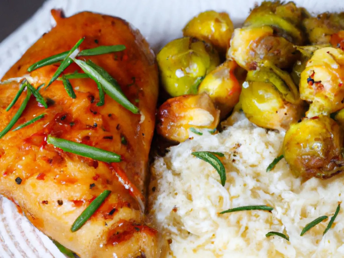 Provencal Style Chicken Served with Rosemary Jasmine Rice & Chili Crisp Brussels Sprouts Provencal Style Chicken Served with Rosemary Jasmine Rice & Chili Crisp Brussels Sprouts