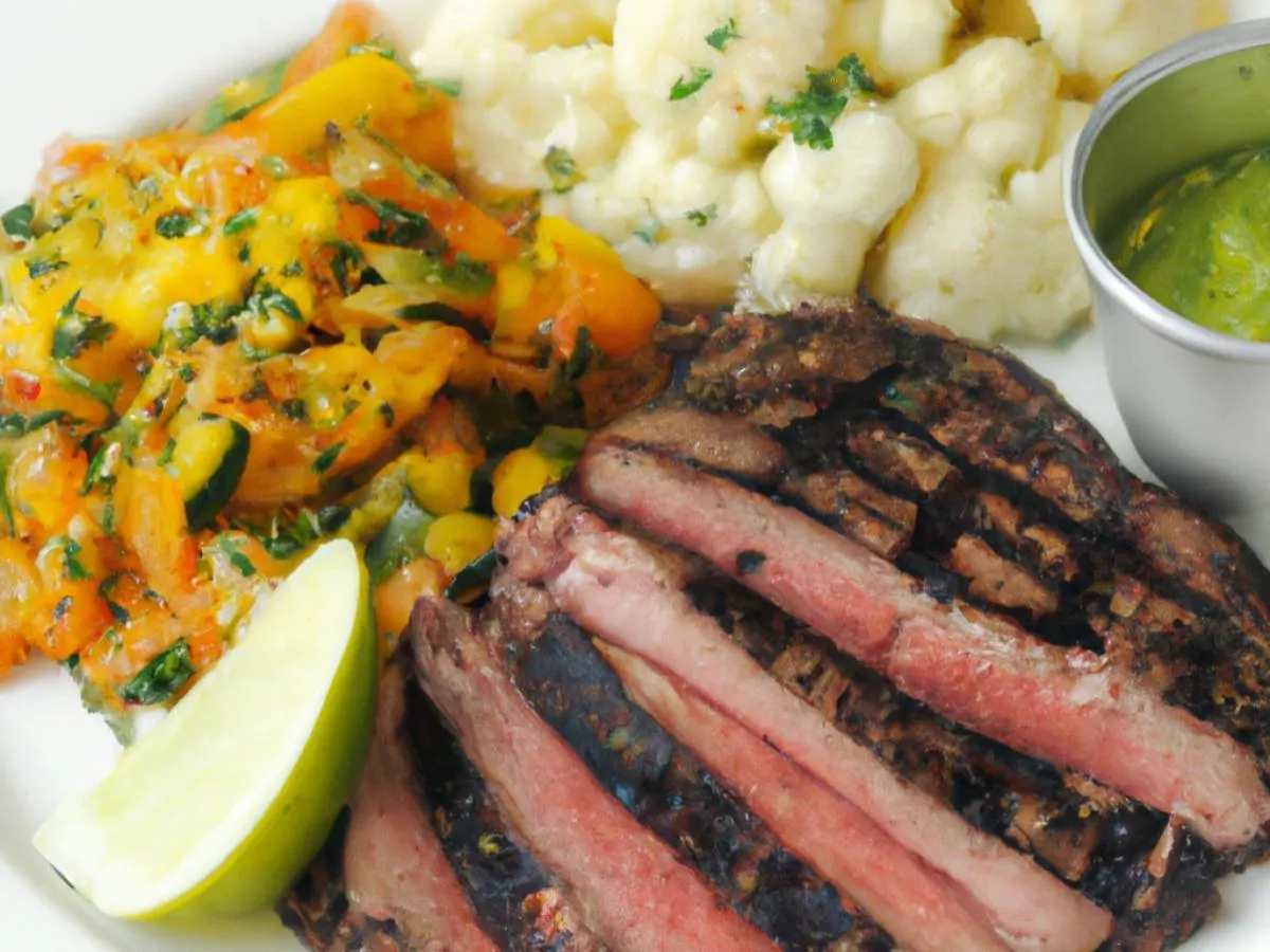 LC Grilled Flank Steak, Chimichurri, Cauliflower Rice, & Roasted Vegetable LC Grilled Flank Steak, Chimichurri, Cauliflower Rice, & Roasted Vegetable