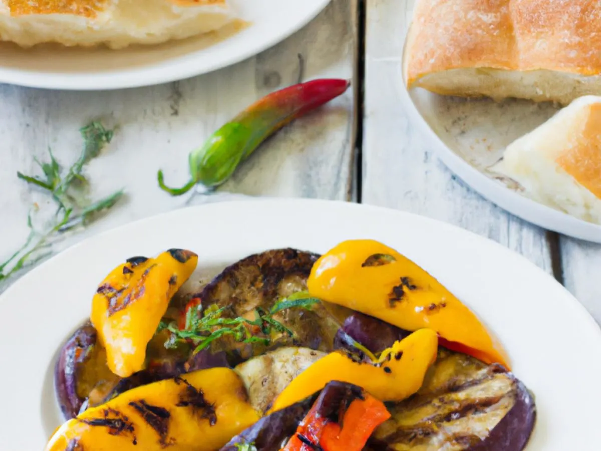 Roasted Eggplant and Bell Peppers with Side Pita Roasted Eggplant and Bell Peppers with Side Pita