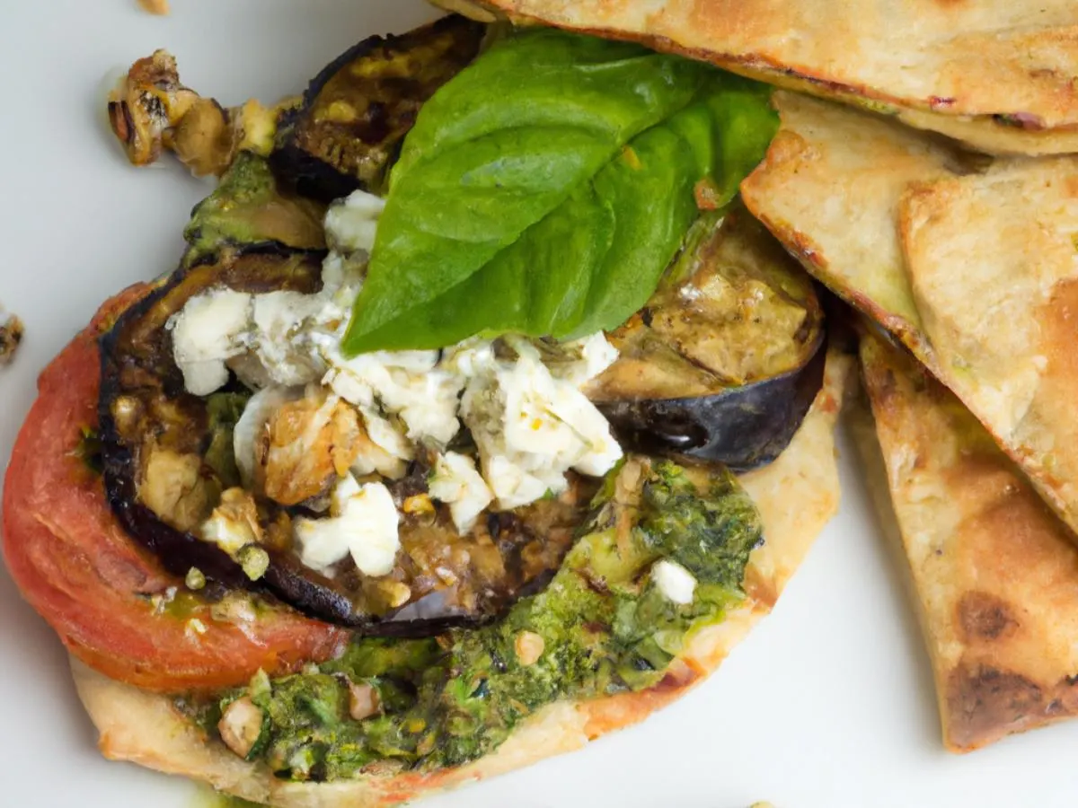 Reyhan Dip with Grilled Eggplant, Feta, Walnuts and Tomatoes, with Pita Reyhan Dip with Grilled Eggplant, Feta, Walnuts and Tomatoes, with Pita