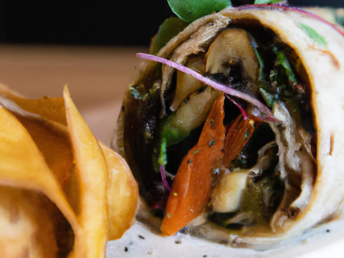 Warm Grilled Vegetable and Hummus Wrap with Truffle Chips Warm Grilled Vegetable and Hummus Wrap with Truffle Chips
