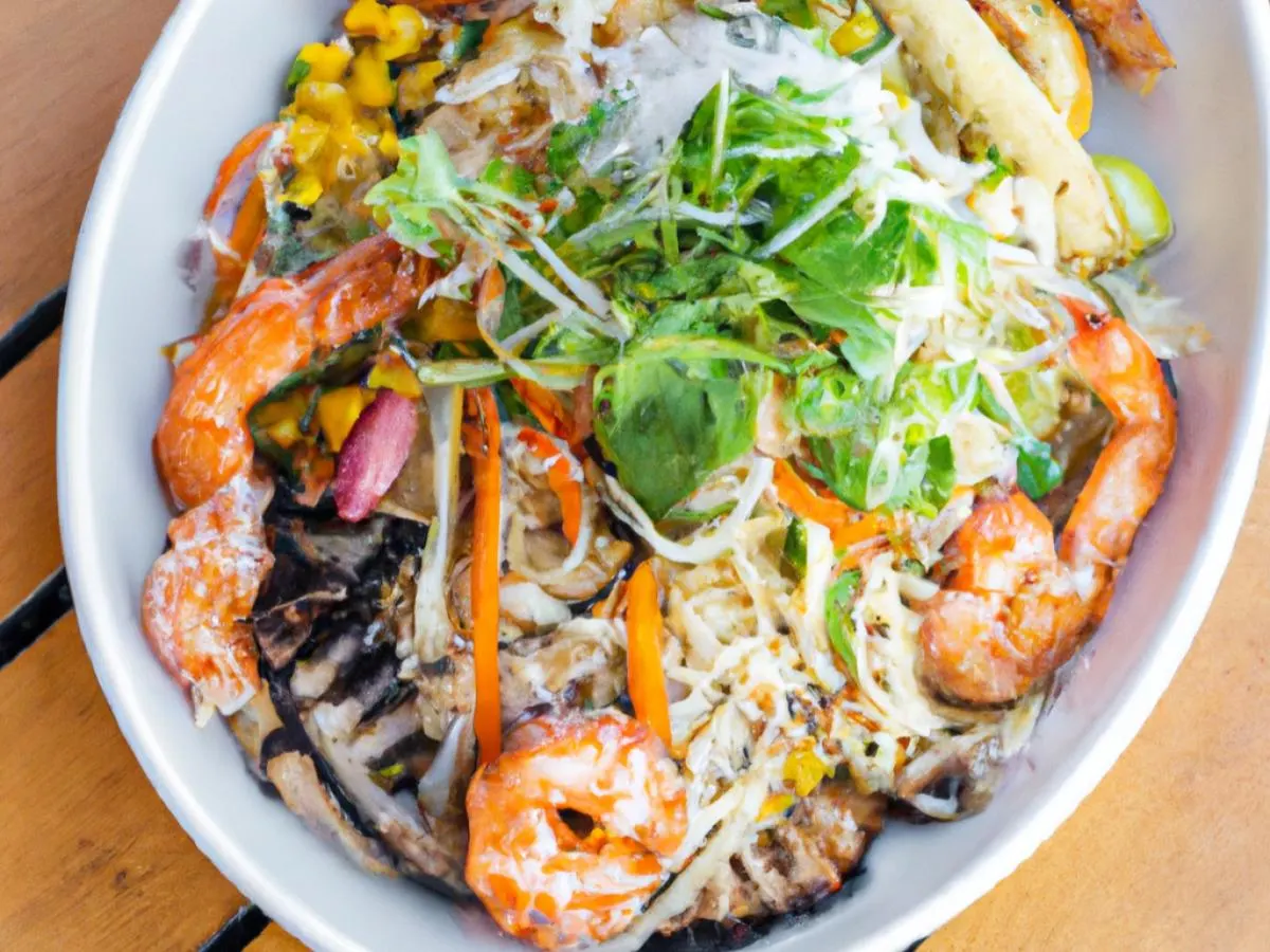 Garlic Shrimp & Grilled Lemongrass Chicken, Nuoc Mum, Cold Vermicelli, Vegetable