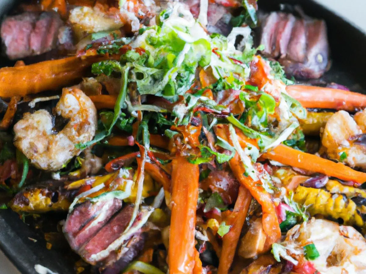 Garlic Shrimp & Grilled Beef with Soy Ginger served over over Spring Mix Box