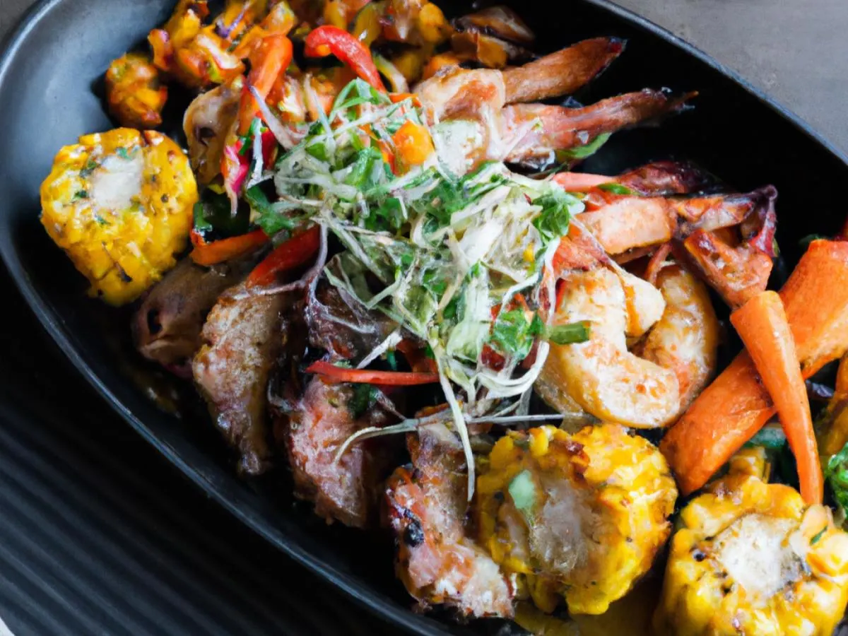 Garlic Shrimp & Pork and Chicken Meatballs with Soy Ginger over Spring Mix Box