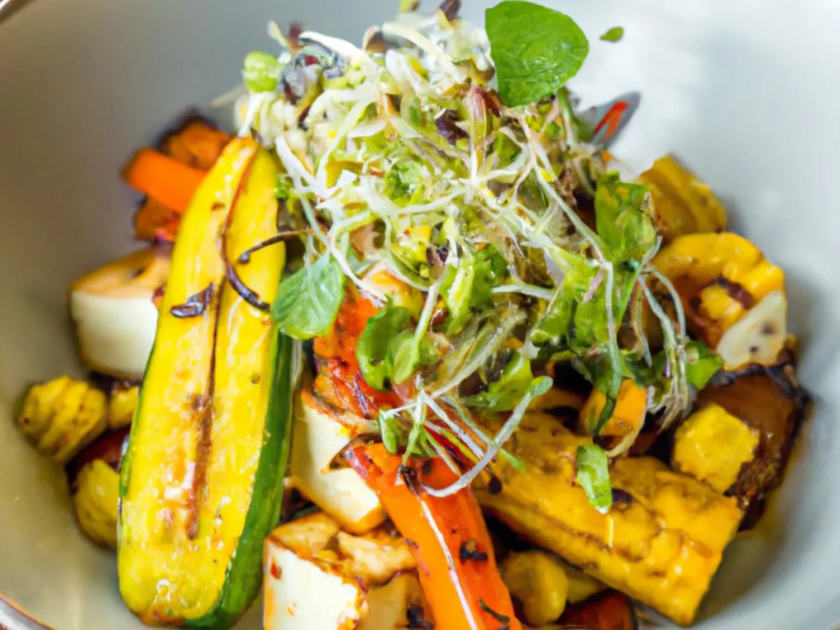 Roasted Squash and Tofu with Soy Ginger over Spring Mix Box