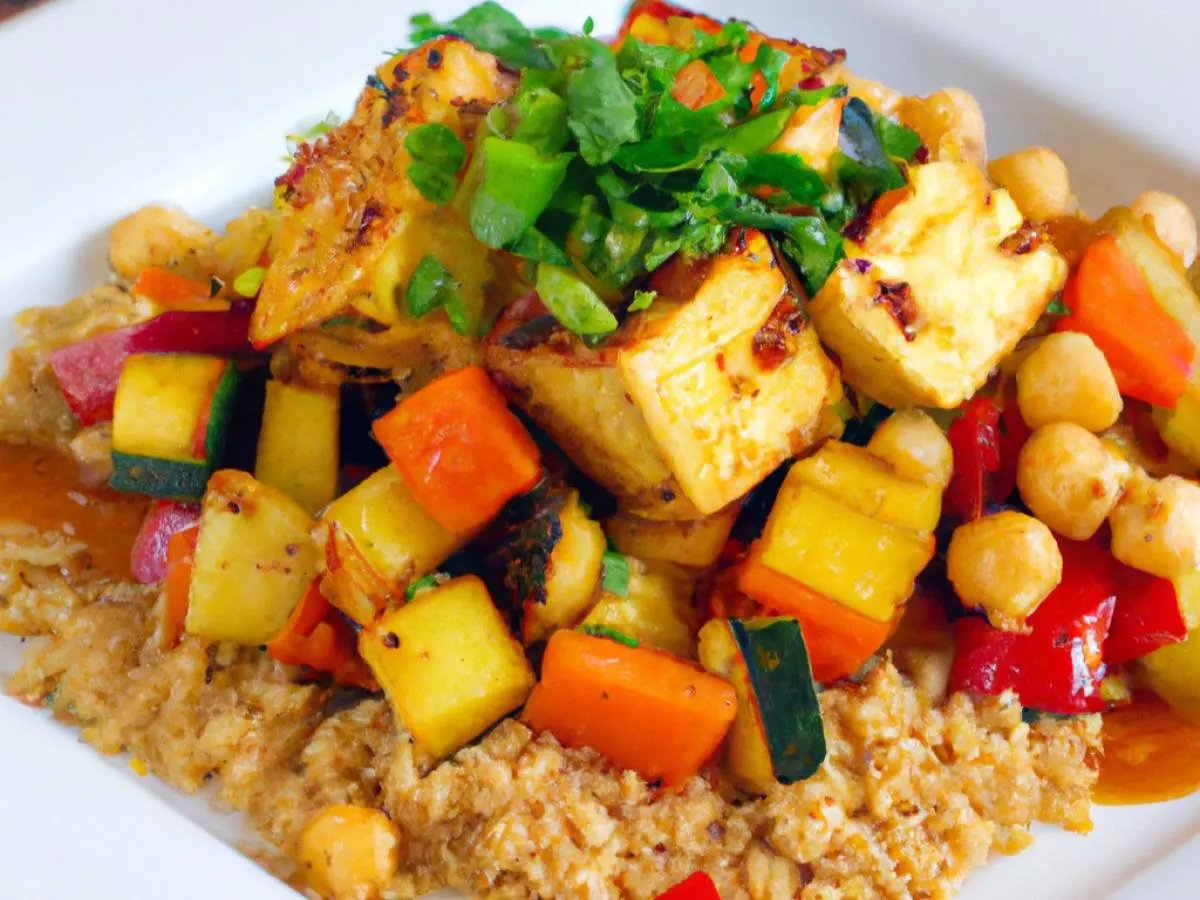 Couscous Salad with Fried Tofu and Spicy Chili Sauce Couscous Salad with Fried Tofu and Spicy Chili Sauce