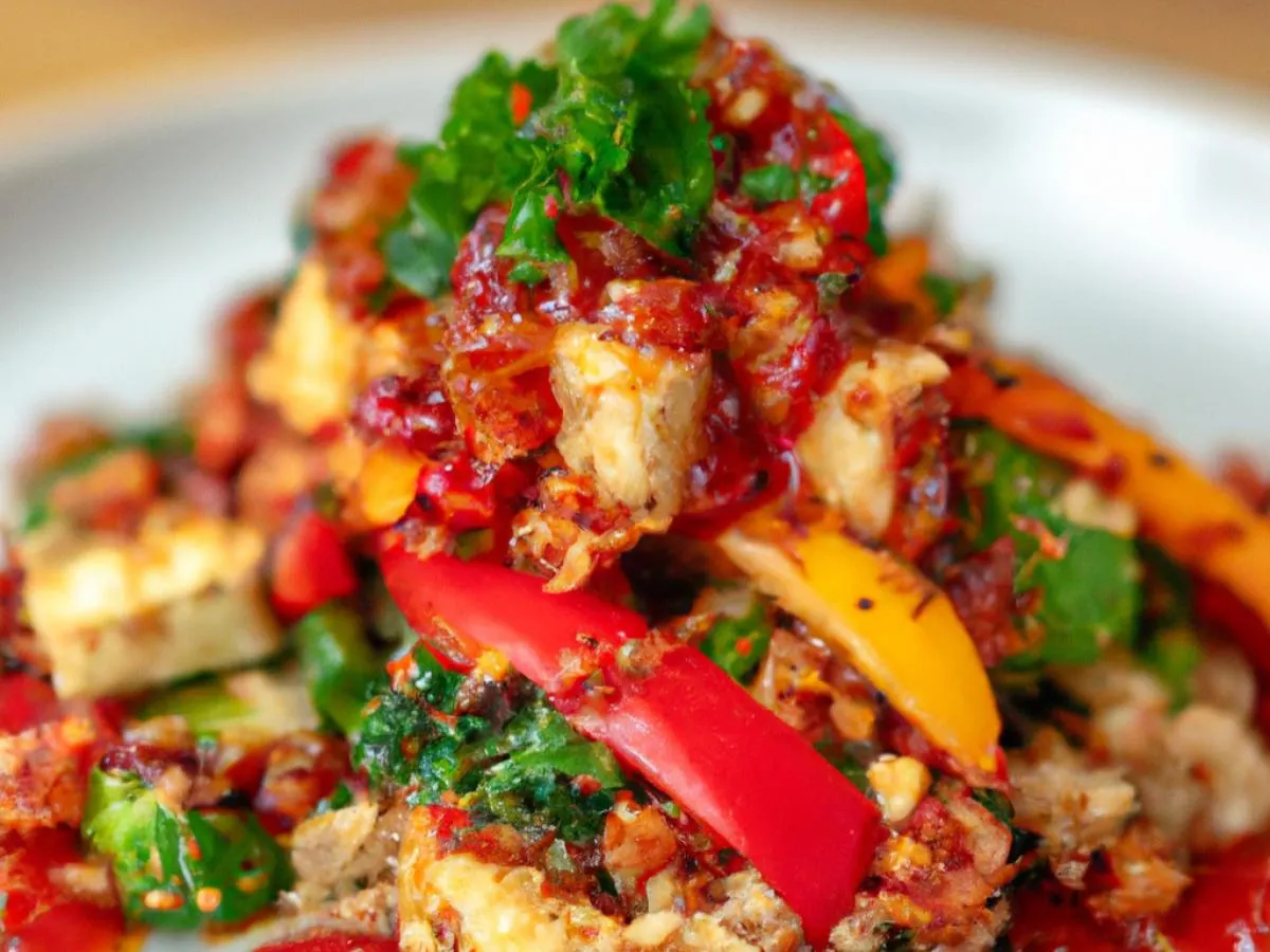 Quinoa Salad with Fried Tofu and Spicy Chili Sauce Quinoa Salad with Fried Tofu and Spicy Chili Sauce