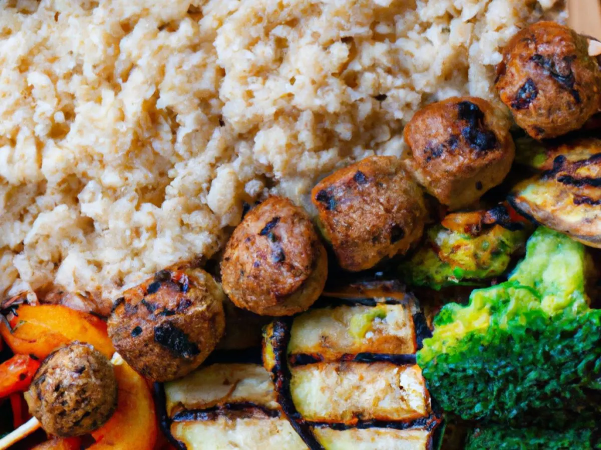 Beef Meatball Skewer, Grilled Chicken Filet, Seasoned Rice, Veggie, Hummus, Pita Beef Meatball Skewer, Grilled Chicken Filet, Seasoned Rice, Veggie, Hummus, Pita