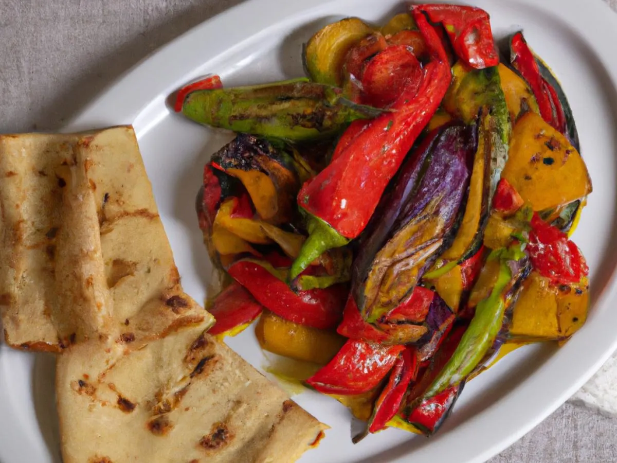 Roasted Eggplant and Bell Peppers with Side Pita Roasted Eggplant and Bell Peppers with Side Pita