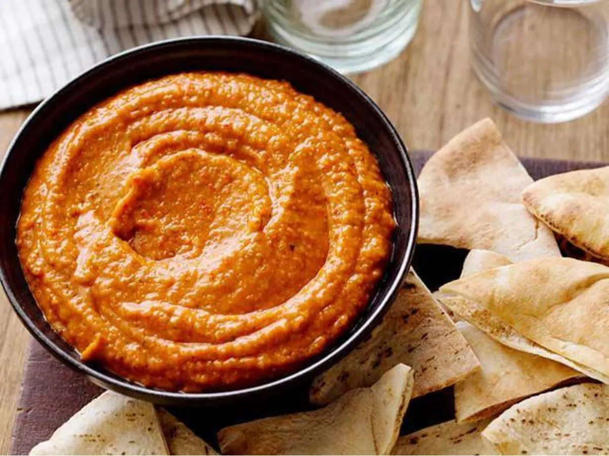 NUT FREE Muhammara-Red Bell Pepper Hummus with Pita NUT FREE Muhammara-Red Bell Pepper Hummus with Pita