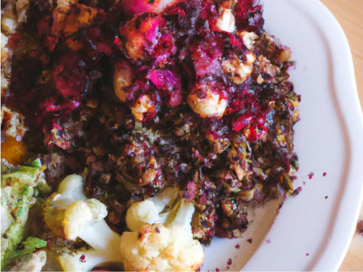 Roasted Currant Cauliflower and Beet Entree Salad with Feta Cheese (Vegetarian) Roasted Currant Cauliflower and Beet Entree Salad with Feta Cheese (Vegetarian)