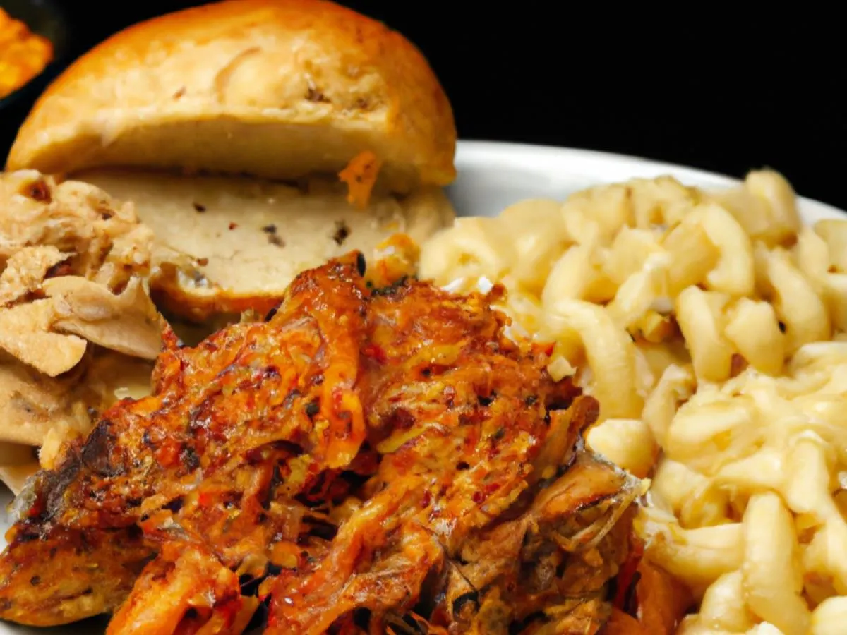 Pulled Chicken with Macaroni Cheese and Vegan Baked Beans Pulled Chicken with Macaroni Cheese and Vegan Baked Beans