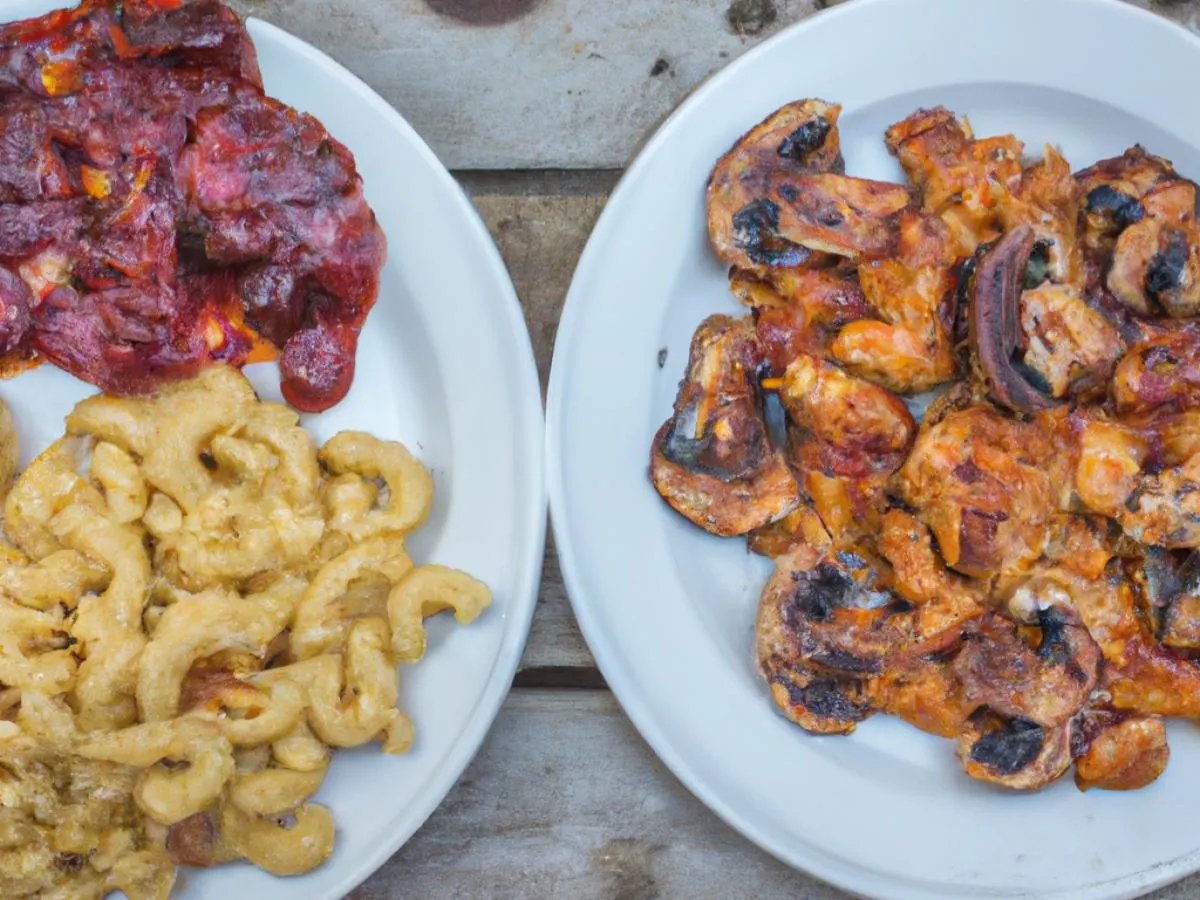 Vegetarian Smoked Mushroom with Macaroni Cheese and Vegan Baked Beans Vegetarian Smoked Mushroom with Macaroni Cheese and Vegan Baked Beans
