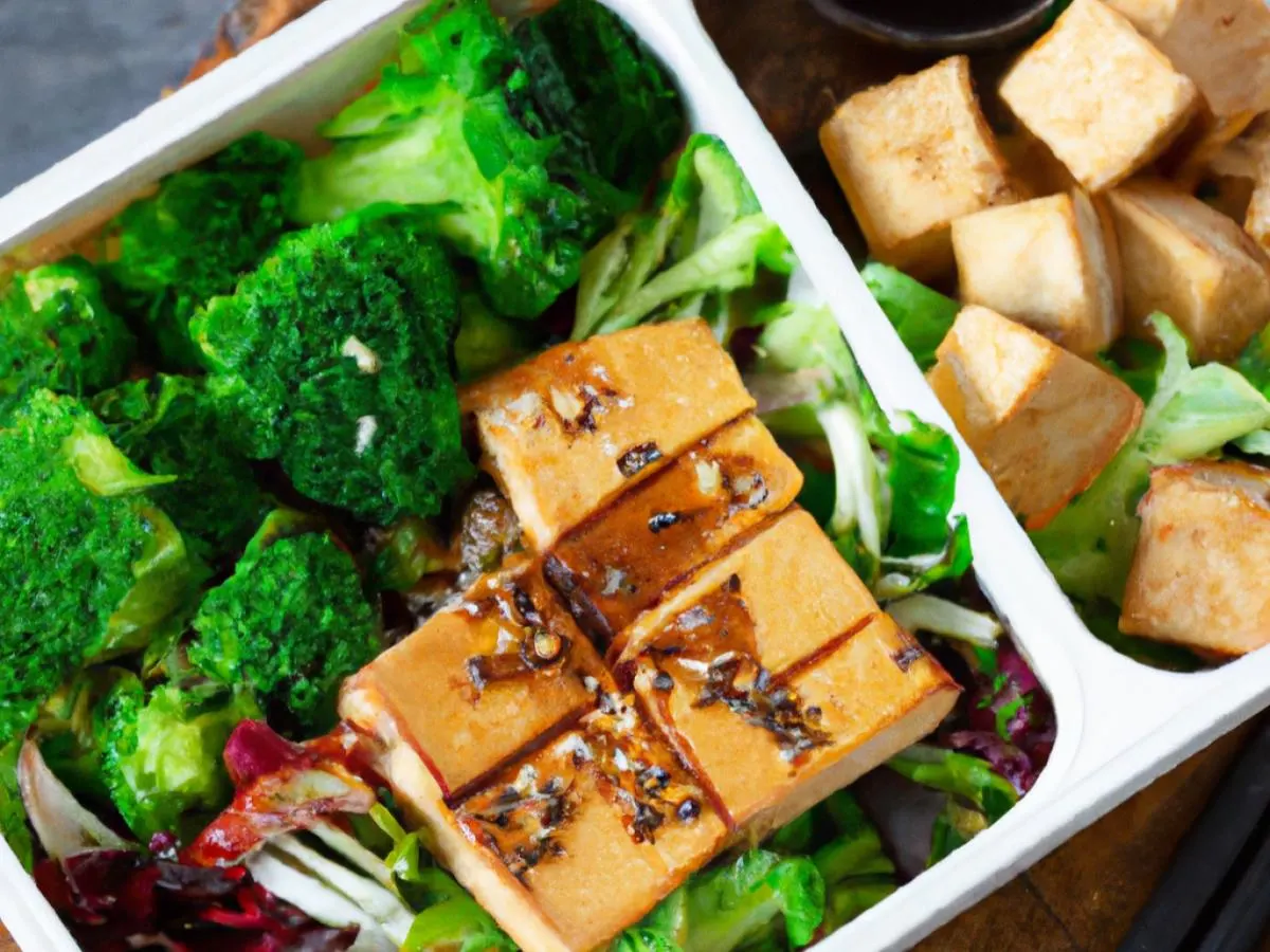 Teriyaki Tofu Boxed Lunch Over Mixed Greens with Sesame Ginger Dressing Teriyaki Tofu Boxed Lunch Over Mixed Greens with Sesame Ginger Dressing