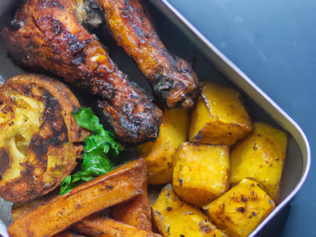 Jerk Chicken with Potato Salad and Root Veg Medley Jerk Chicken with Potato Salad and Root Veg Medley