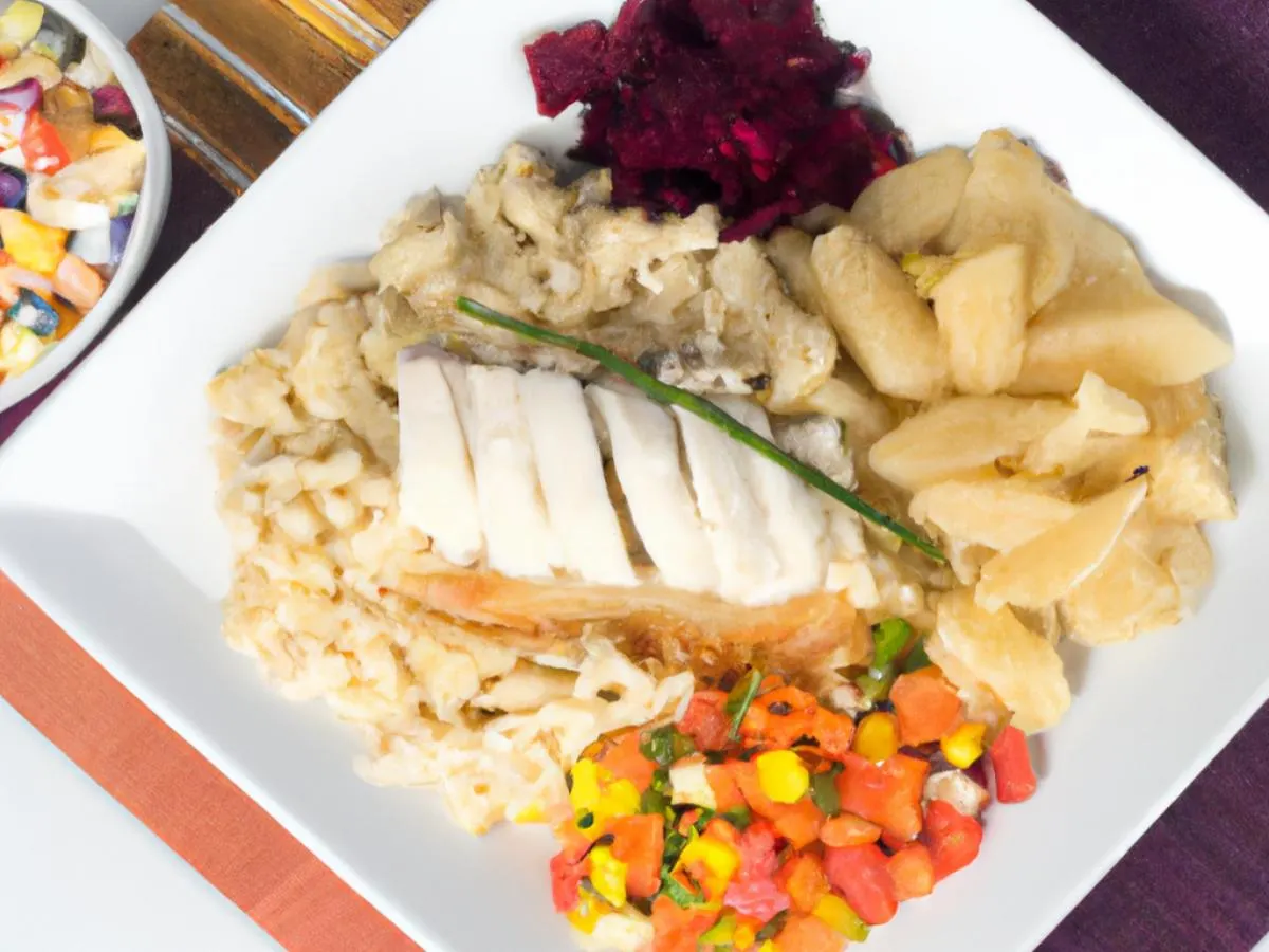 Stew Fish (White Fish Fillet) with Macaroni salad and Root Veg Medley Stew Fish (White Fish Fillet) with Macaroni salad and Root Veg Medley