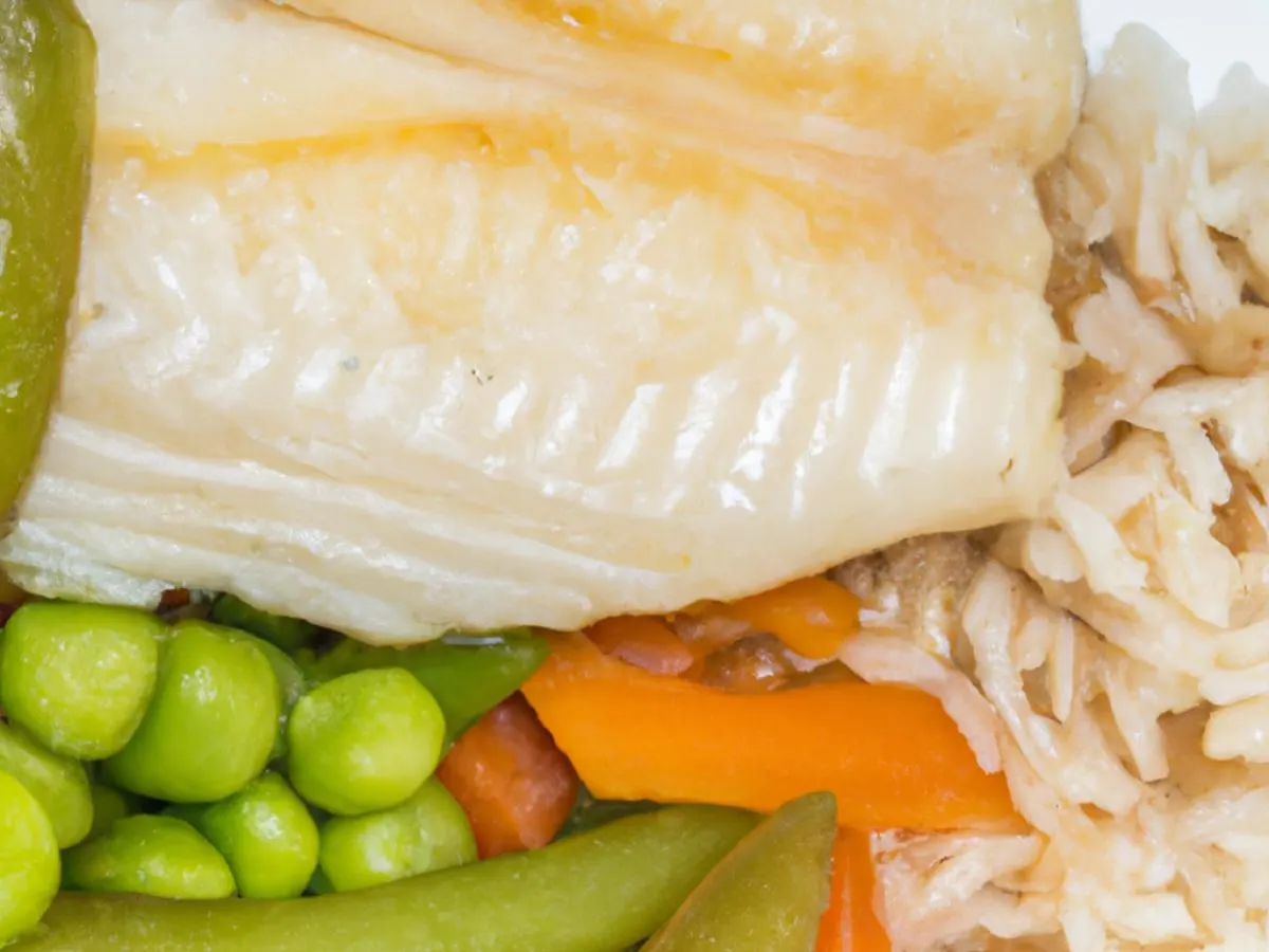 Stew Fish (White Fish Fillet) with Rice, Peas and Mixed Steam Veg Stew Fish (White Fish Fillet) with Rice, Peas and Mixed Steam Veg