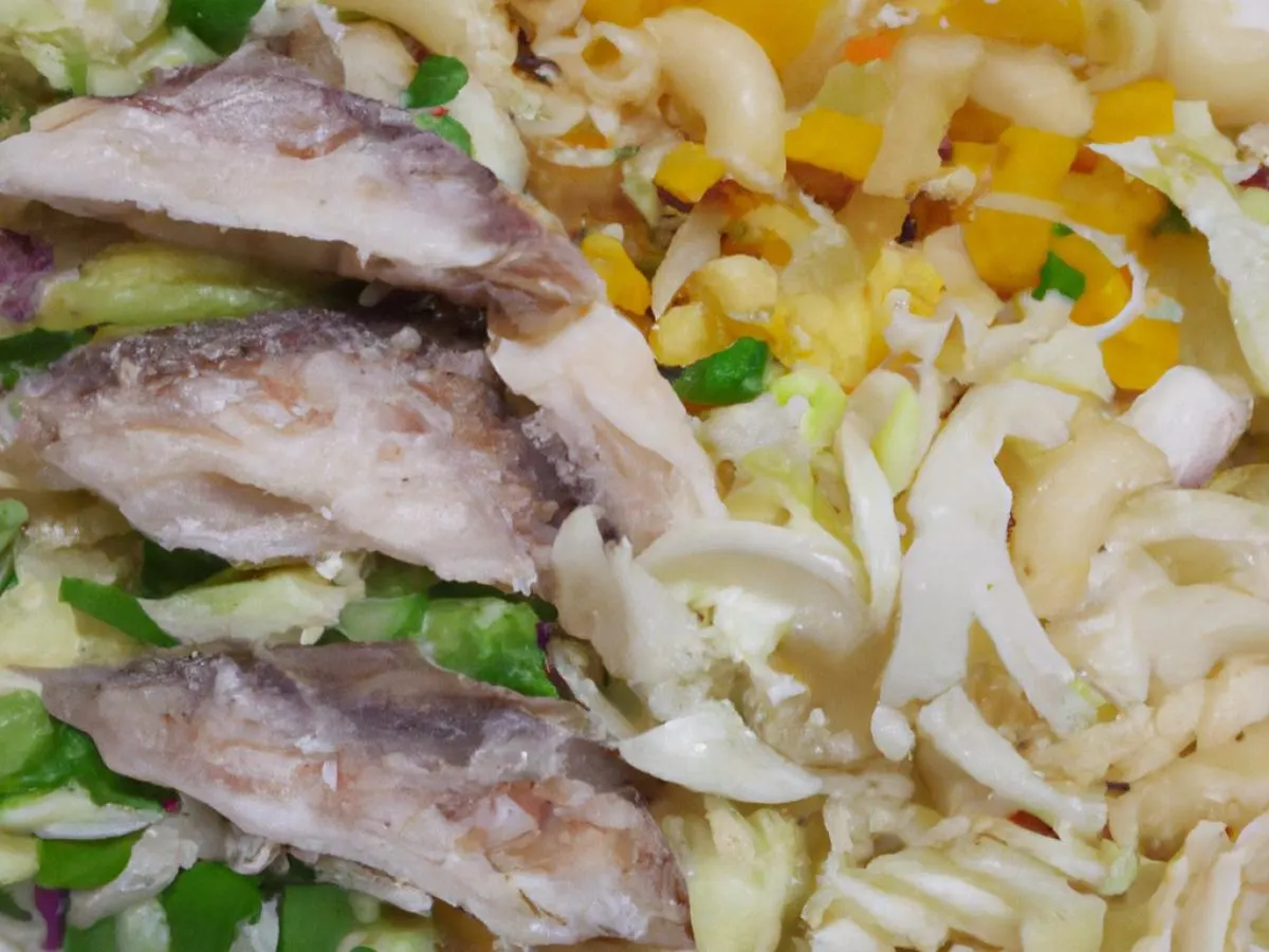 Saltfish Buljol with Macaroni salad and Mixed Steam Veg Saltfish Buljol with Macaroni salad and Mixed Steam Veg