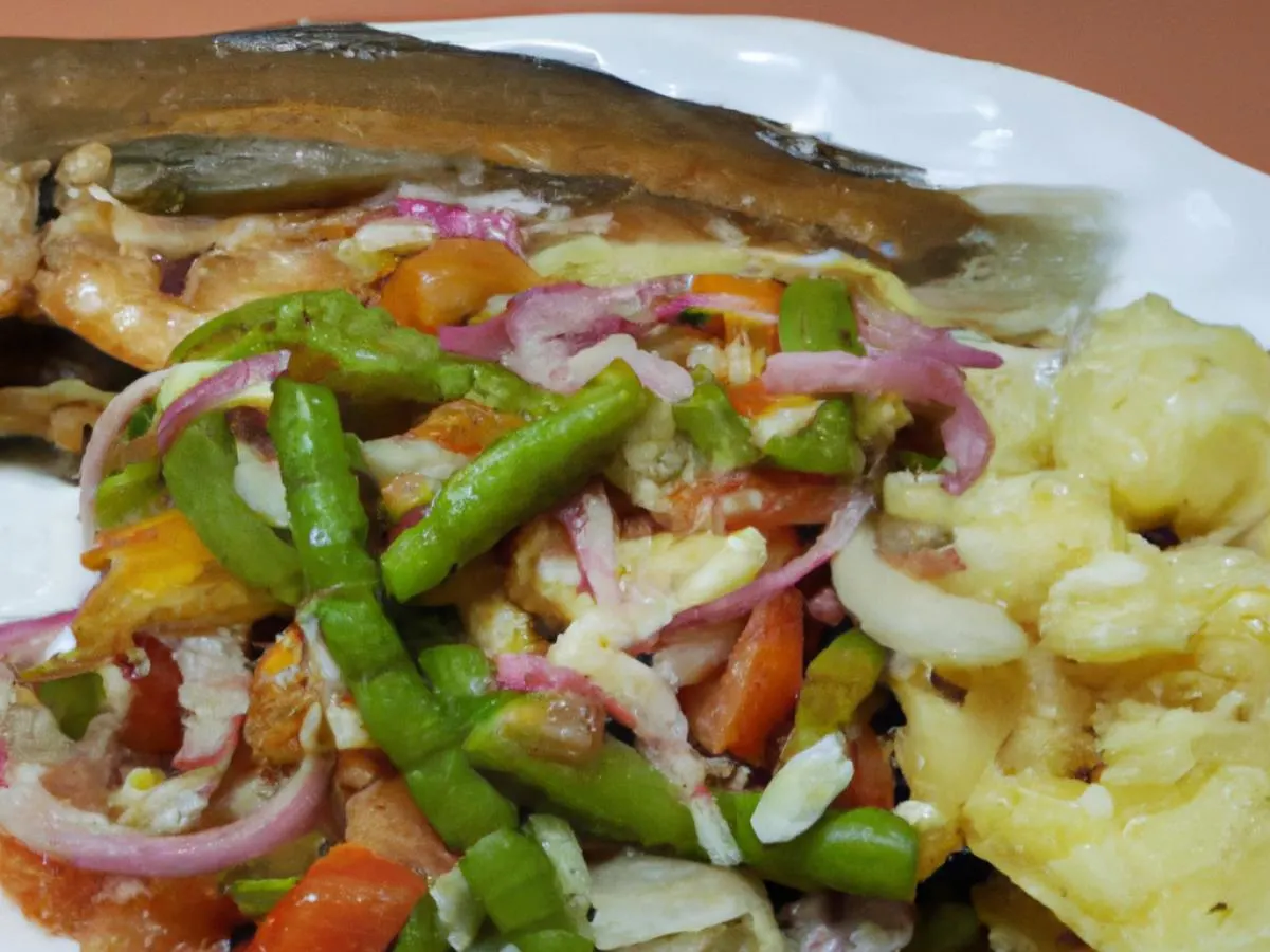 Saltfish Buljol with Potato Salad and Mixed Steam Veg Saltfish Buljol with Potato Salad and Mixed Steam Veg