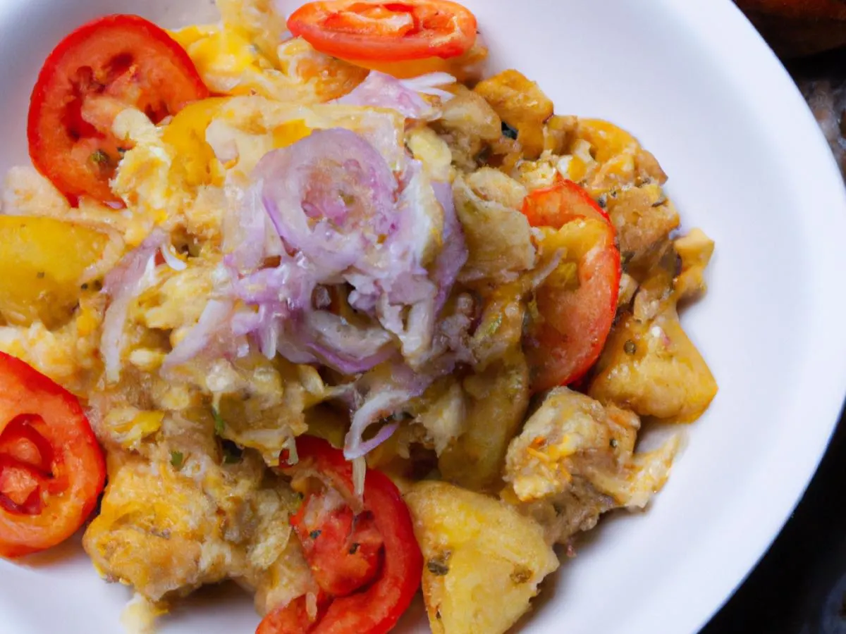 Saltfish Buljol with Potato Salad and Root Veg Medley Saltfish Buljol with Potato Salad and Root Veg Medley