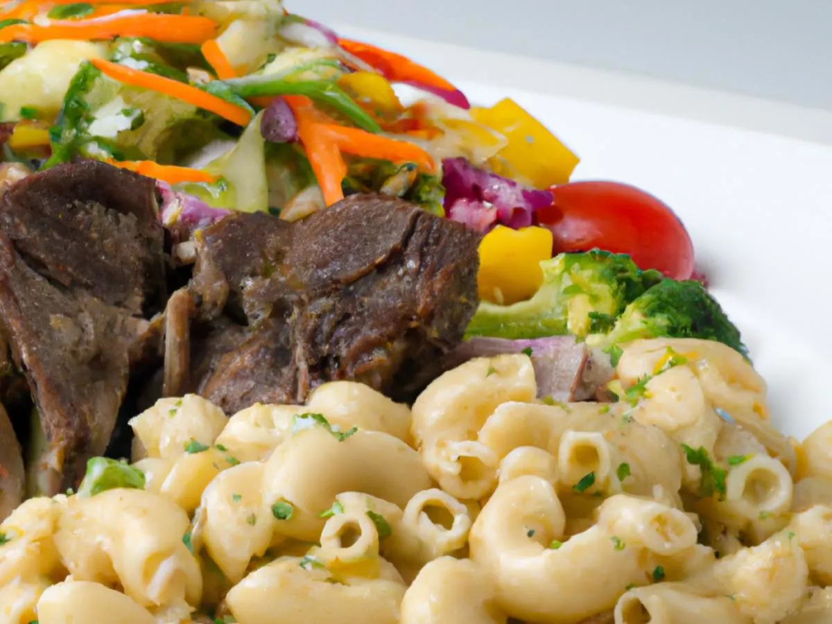 Oxtail with Macaroni salad and Mixed Steam Veg Oxtail with Macaroni salad and Mixed Steam Veg
