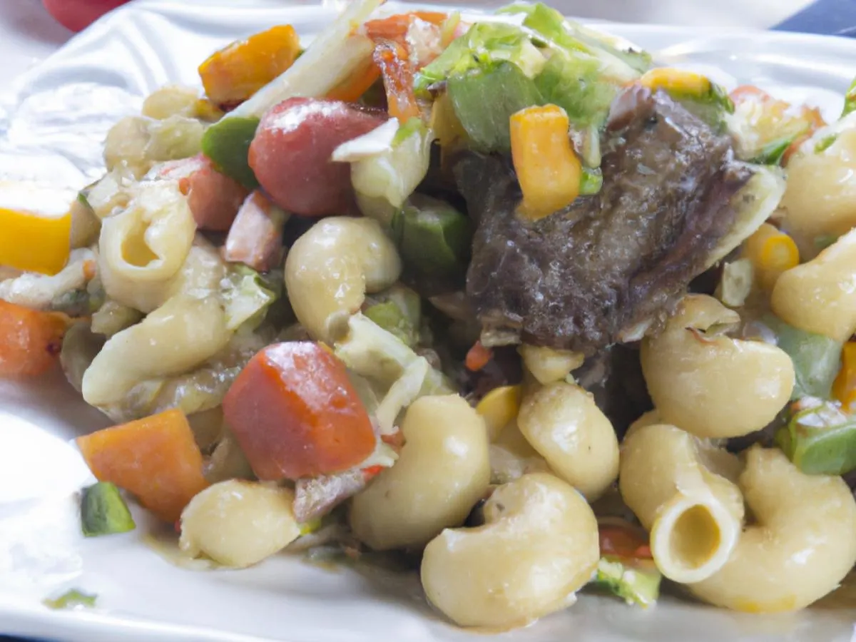 Oxtail with Macaroni salad and Root Veg Medley Oxtail with Macaroni salad and Root Veg Medley