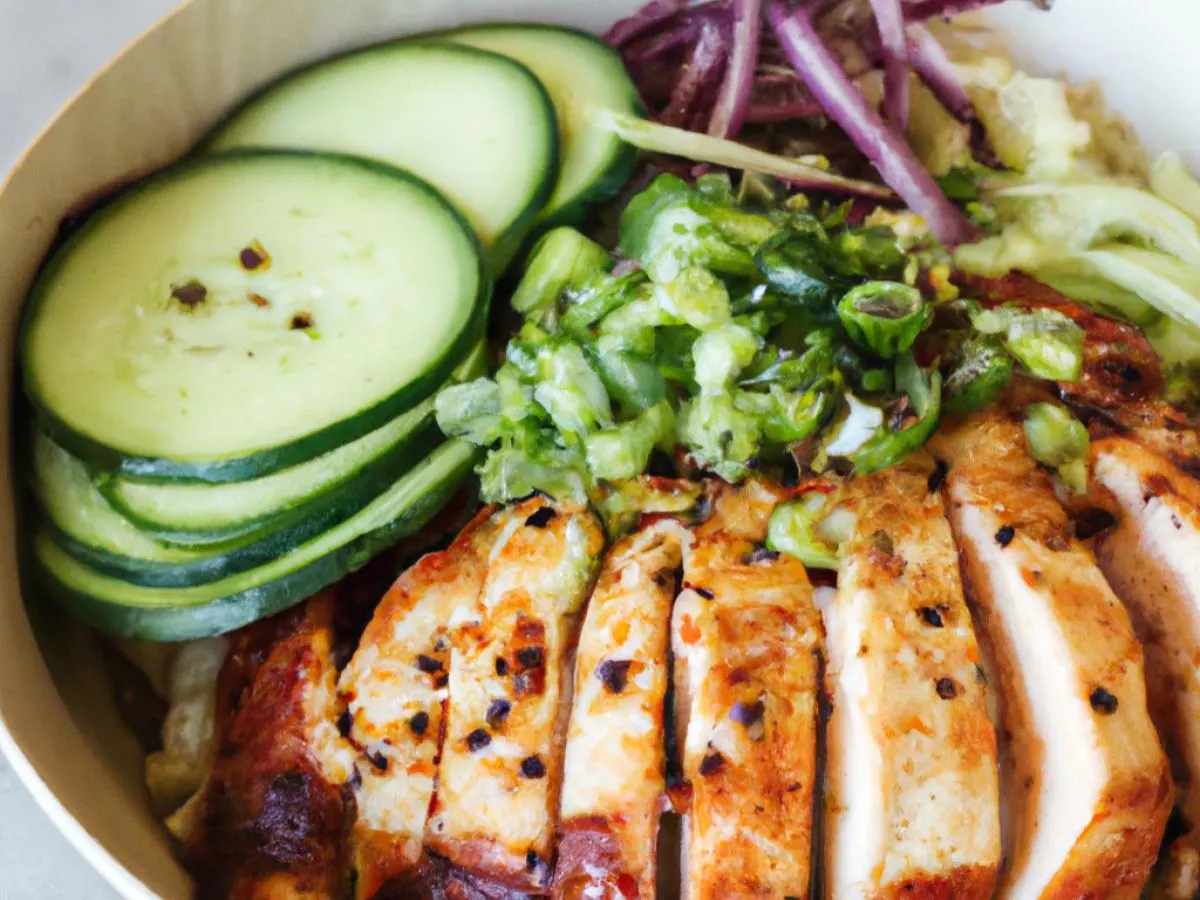 Large Grilled Chicken over Salad with Cucumber, Sweet Onion, Cabbage, Cilantro, Pickled Ginger Large Grilled Chicken over Salad with Cucumber, Sweet Onion, Cabbage, Cilantro, Pickled Ginger